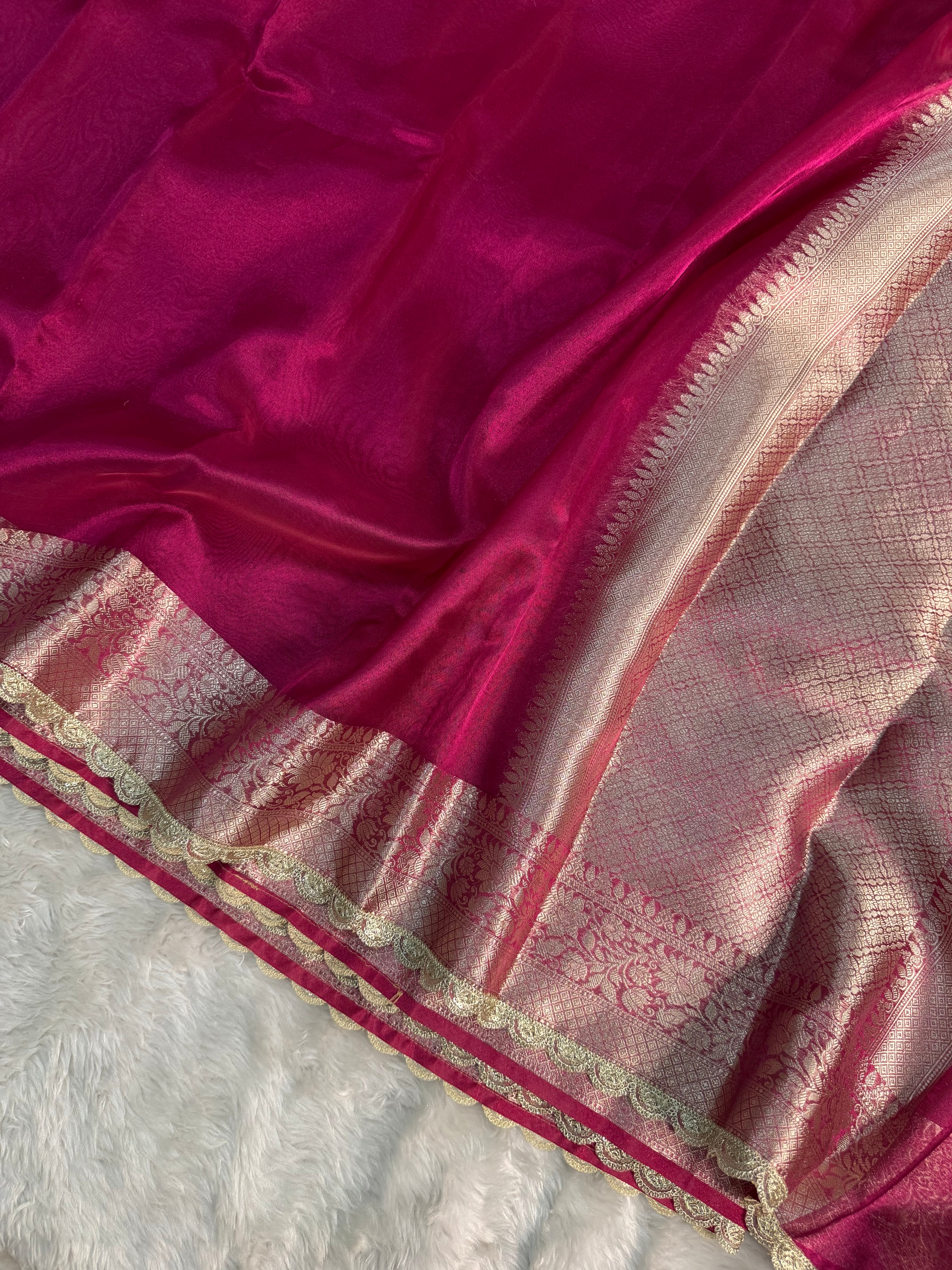 RANI PINK SHADE SOFT TISSUE SILK SAREE WITH LACE ATTACHED
