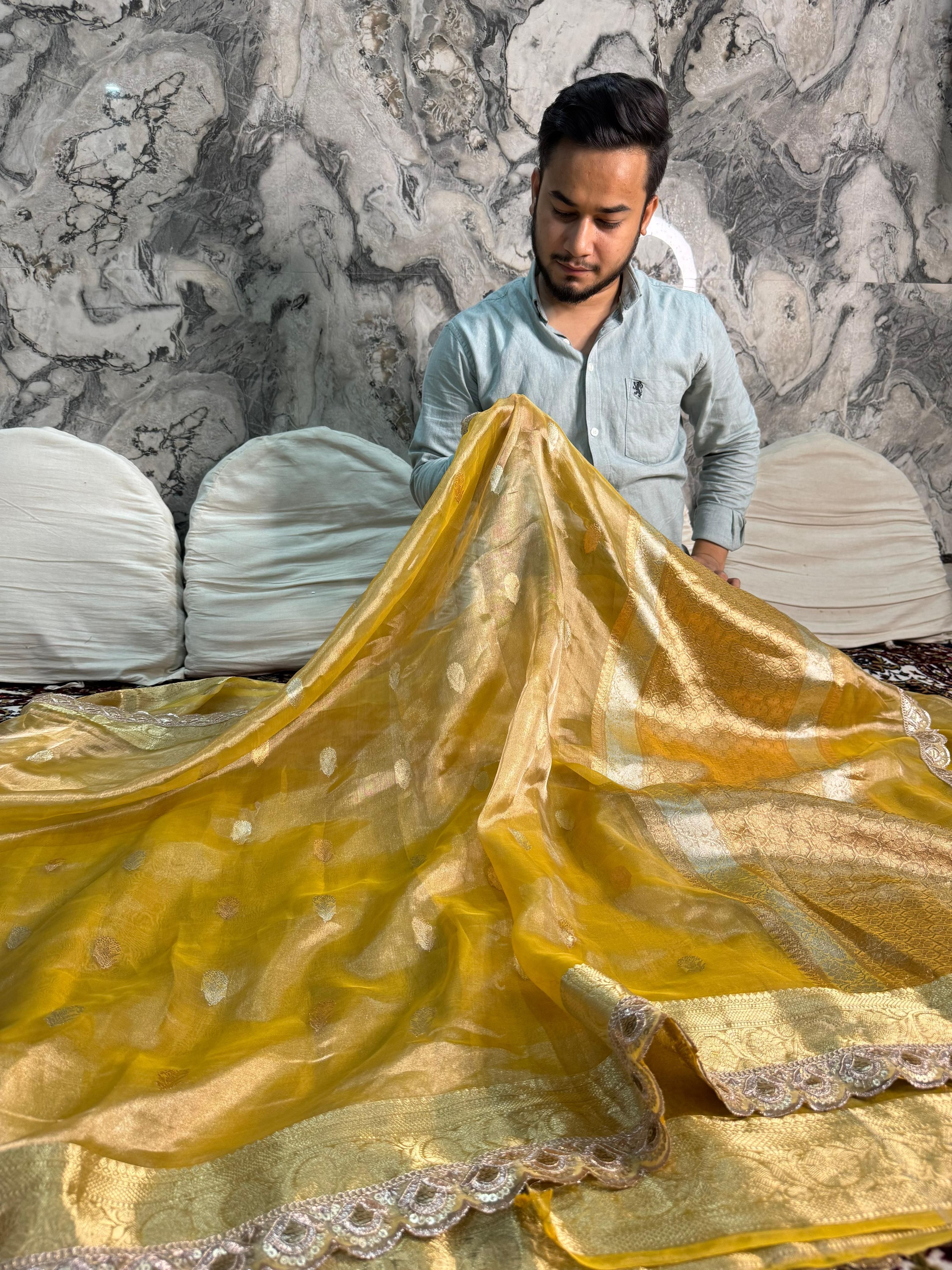 PREMIUM DESIGNER PURE KADHUA TISSUE SILK SAREE WITH BEAUTIFUL SONA ROOPA BOTI