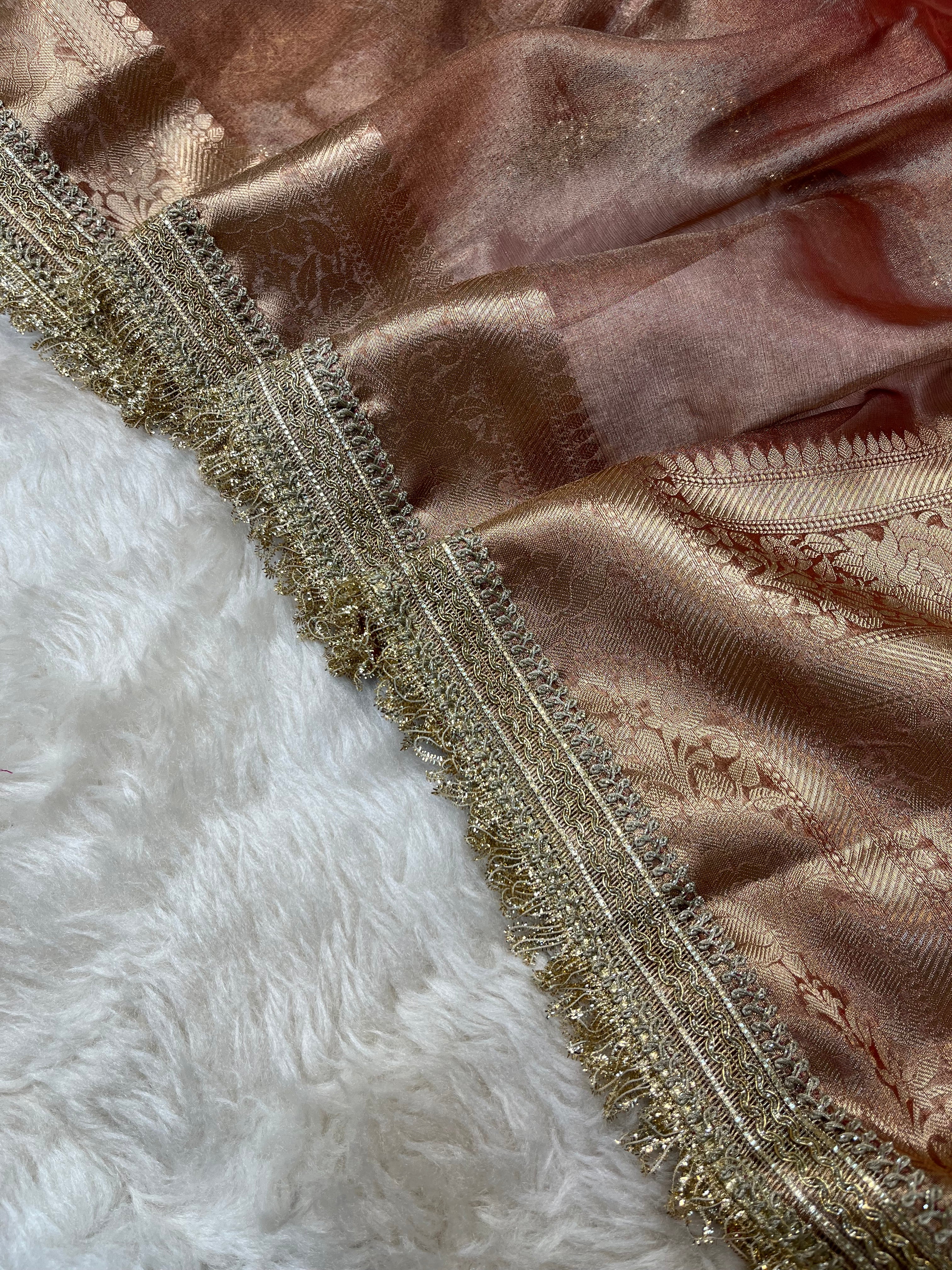 PREMIUM BRONZED GLOW SHADE SOFT TISSUE SILK SAREE WITH LACE ATTACHED