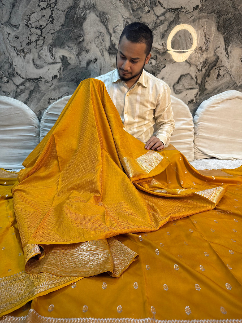 PREMIUM MUSTARD SHADE MASHRU KATAN SILK SAREE