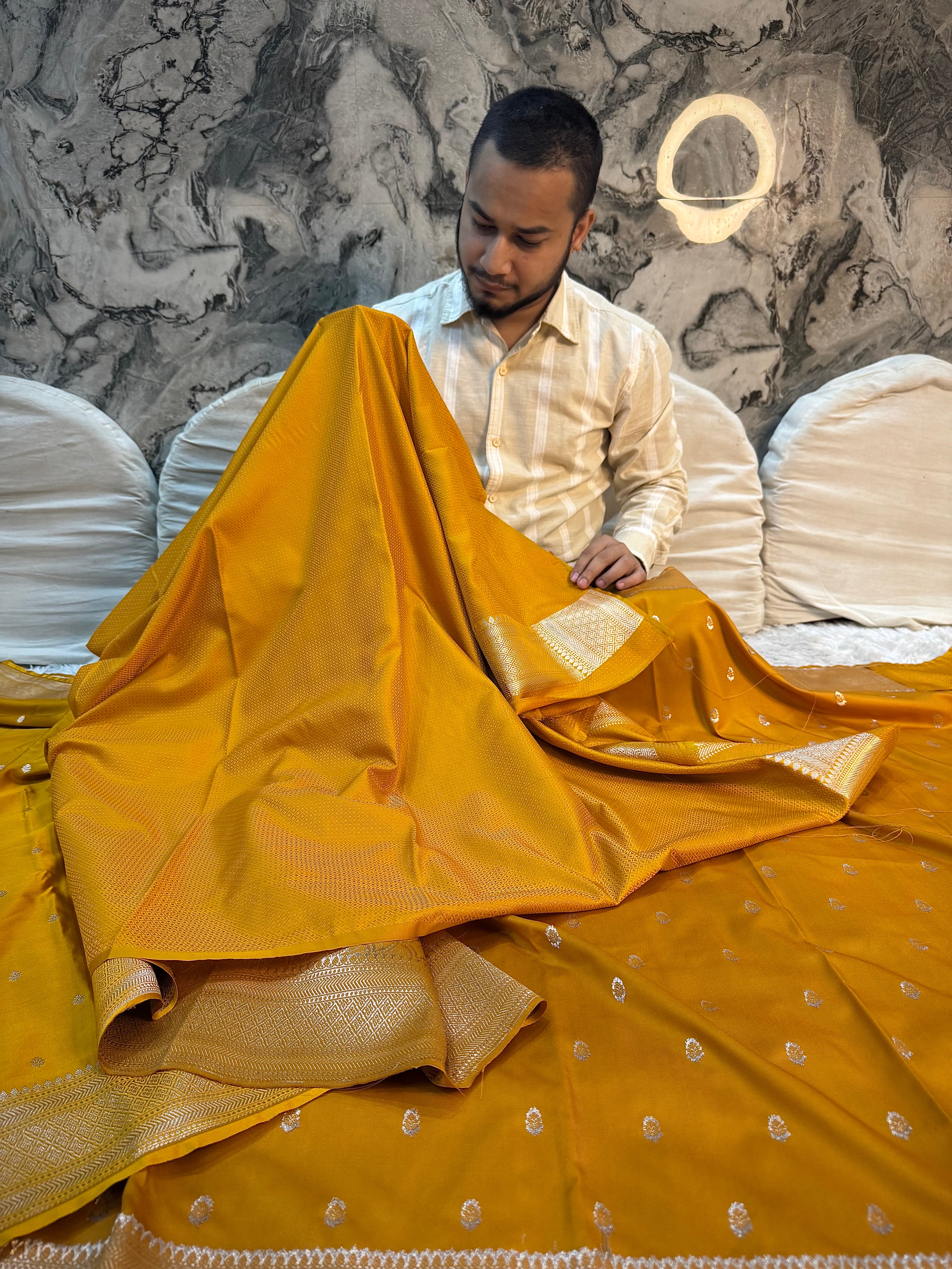 PREMIUM MUSTARD SHADE MASHRU KATAN SILK SAREE