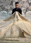 LUXURIOUS CHAMPAGNE GOLD SHADE DESIGNER TISSUE SILK BOOTI SAREE