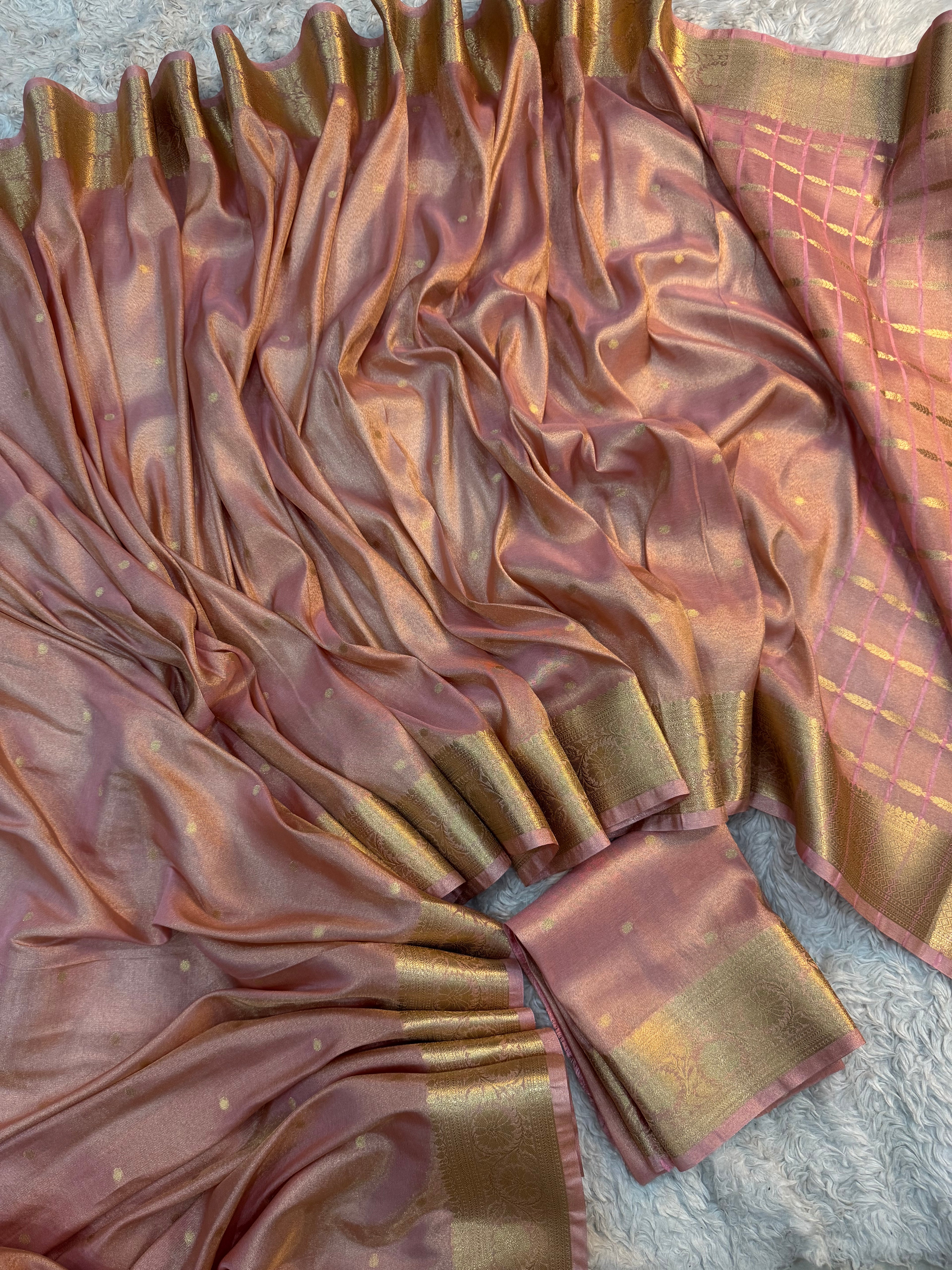 PREMIUM MAUVE PINK SHADE SOFT KATAN TISSUE SILK SAREE