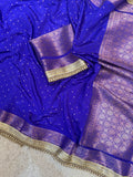 PREMIUM ROYAL BLUE SHADE GEORGETTE KATAN SILK SAREE WITH MOTI LACE ATTACHED