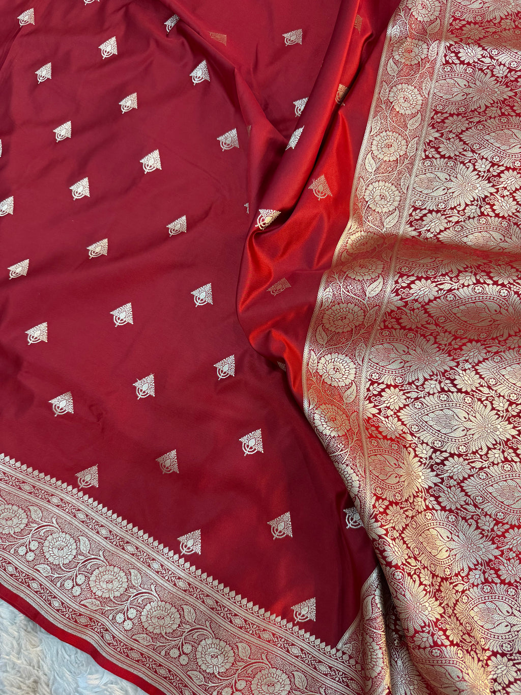 PREMIUM BRIDAL RED SHADE MASHRU KATAN SILK SAREE