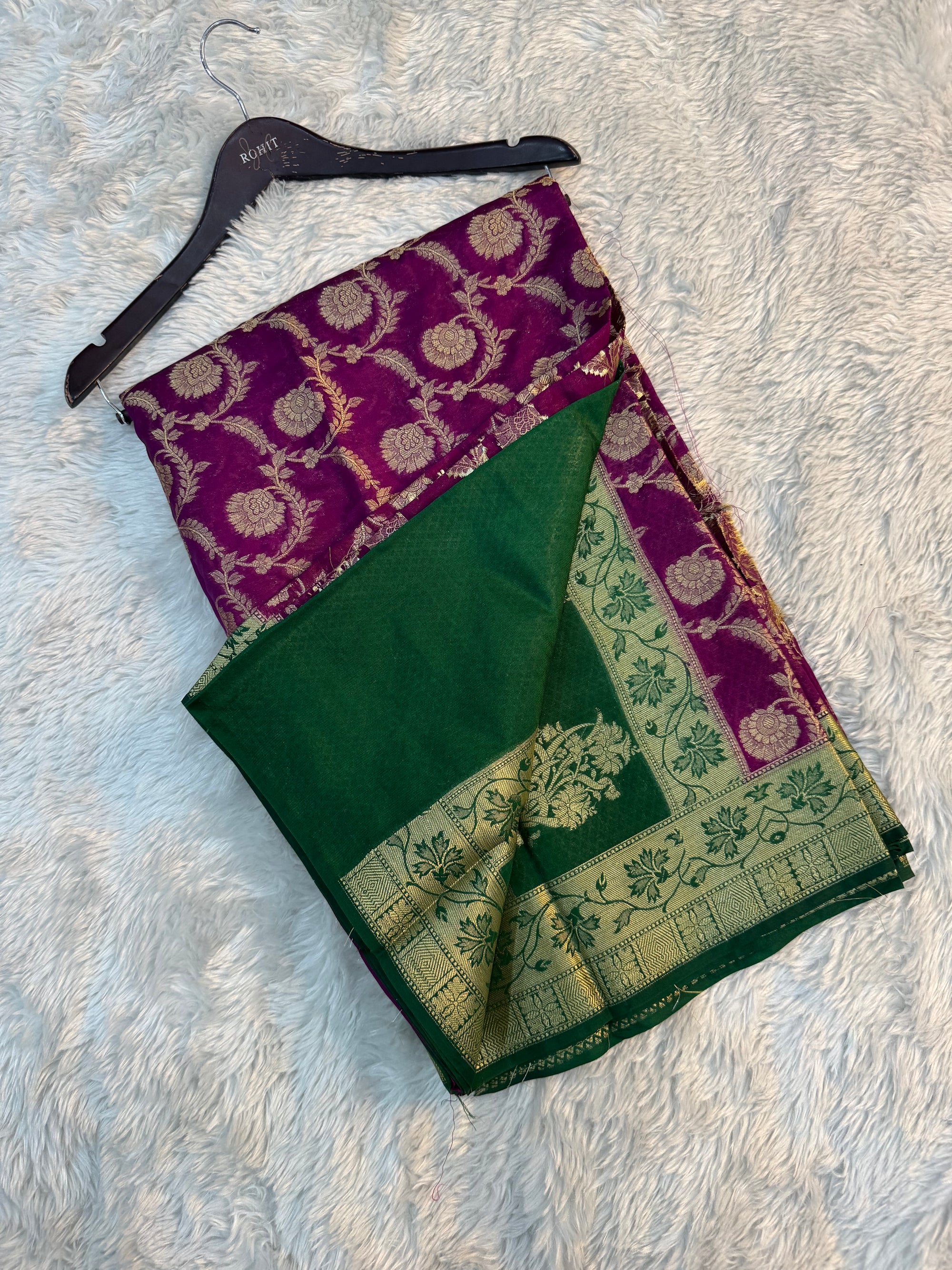 PURPLE AND GREEN GEORGETTE BANARASI SAREE