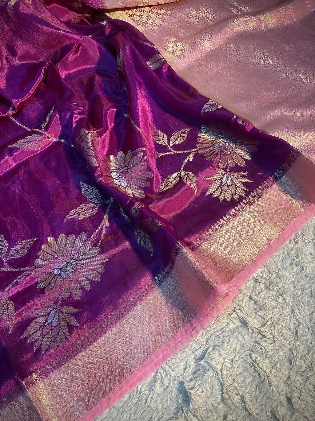 PREMIUM LAVENDER WITH MAUVE PINK BANARASI PAPER SILK SAREE