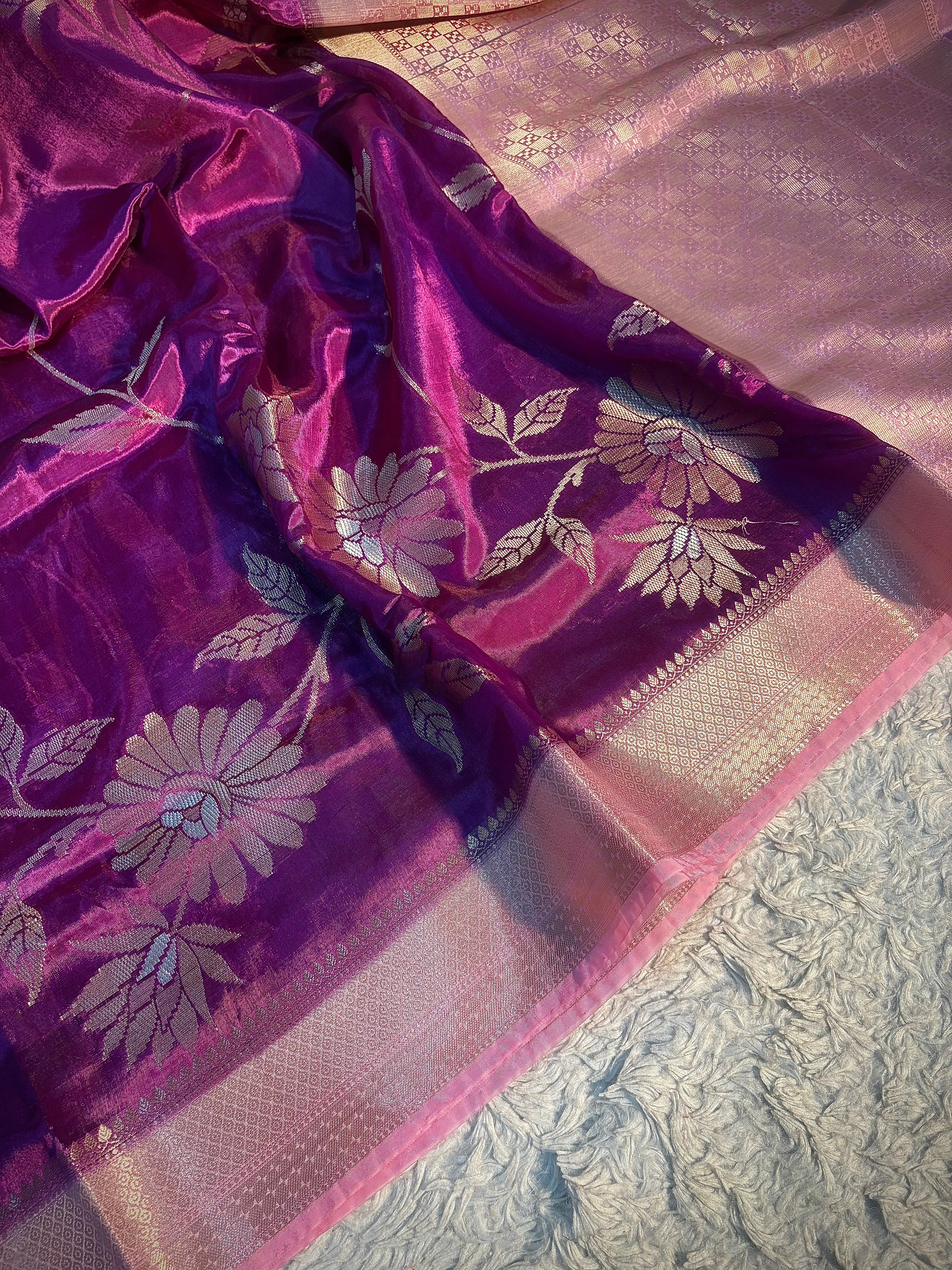 PREMIUM LAVENDER WITH MAUVE PINK BANARASI PAPER SILK SAREE