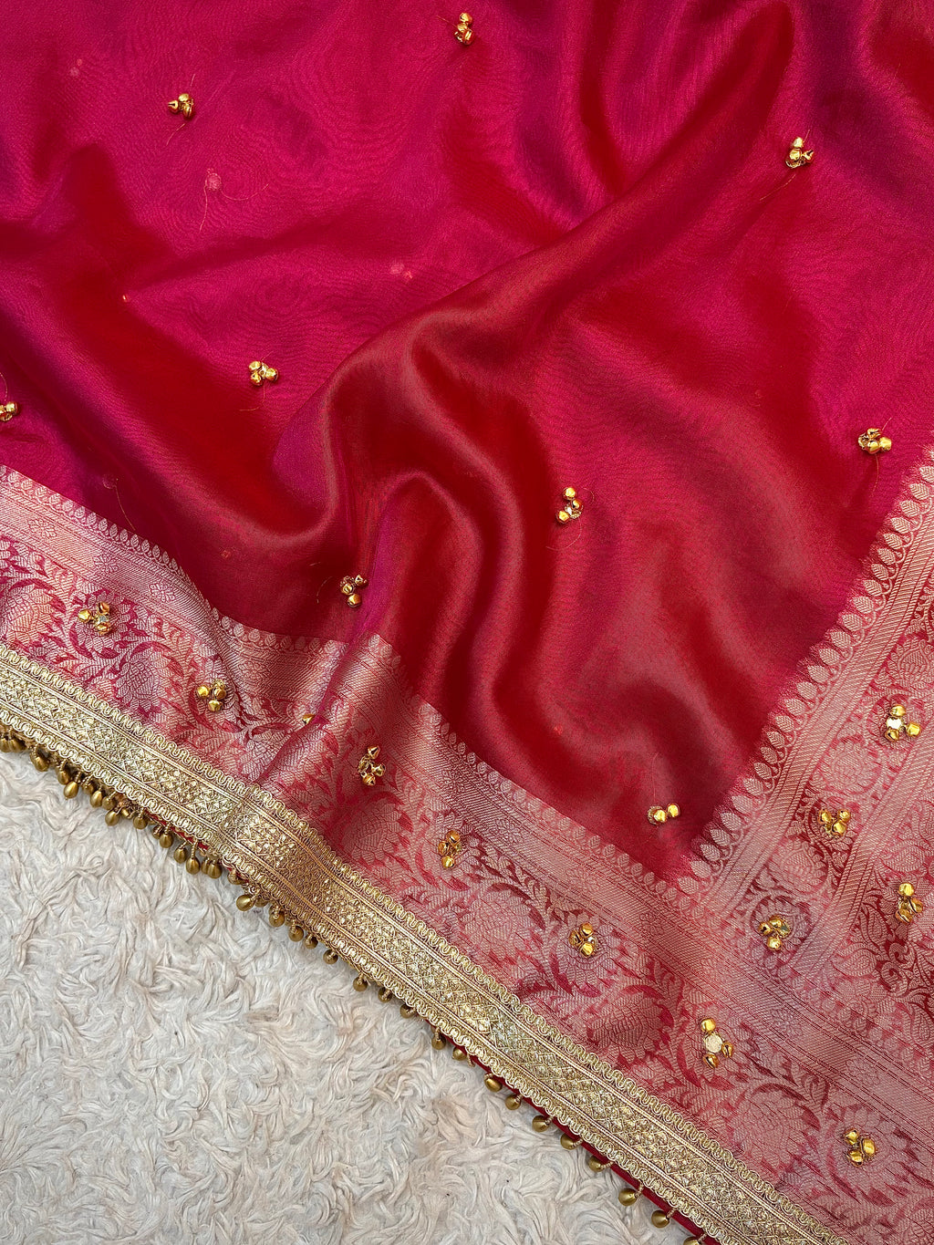 PREMIUM GHUNGROO WORK SOFT BANARASI TISSUE SILK DESIGNER SAREE