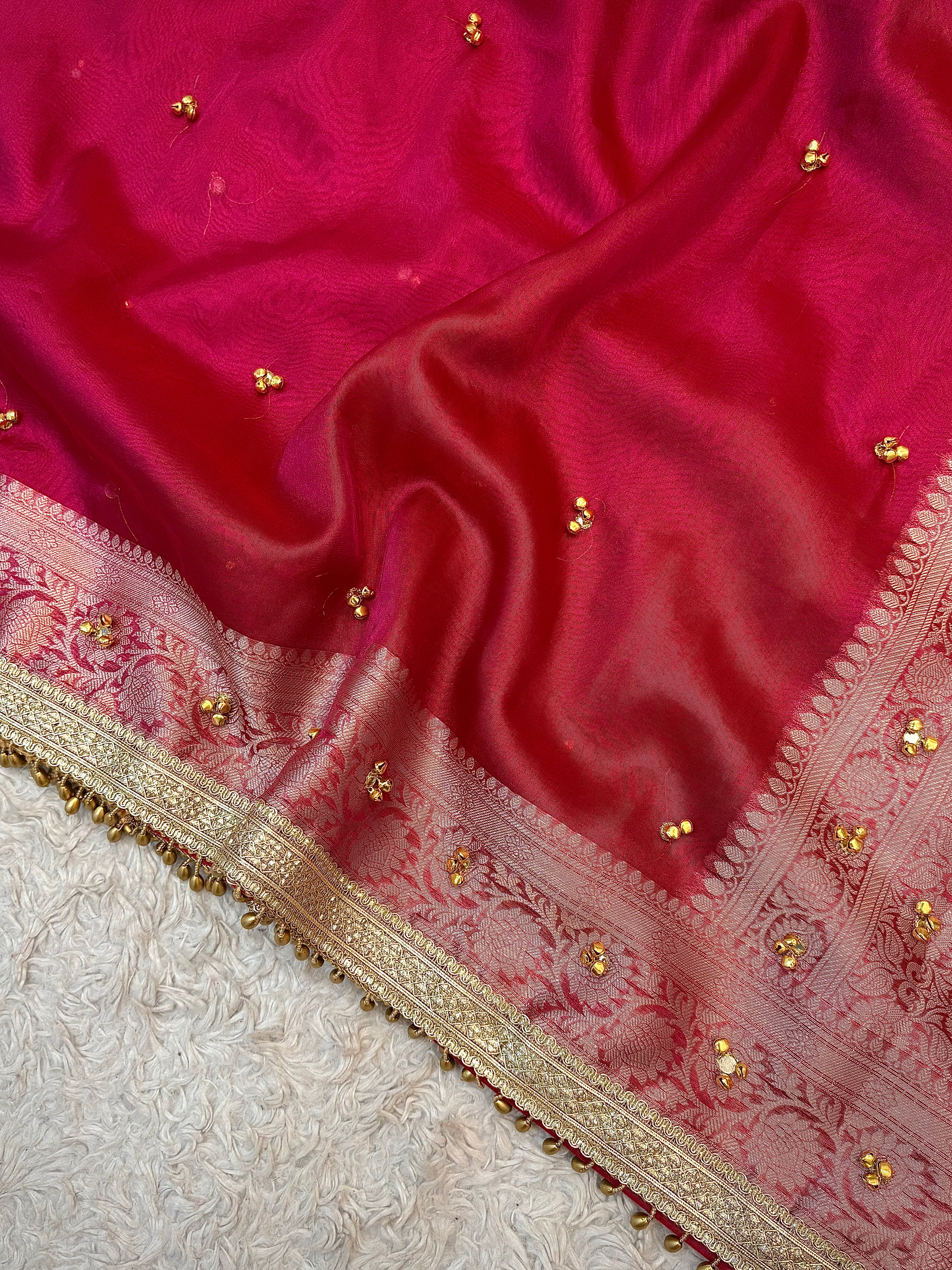 PREMIUM GHUNGROO WORK SOFT BANARASI TISSUE SILK DESIGNER SAREE