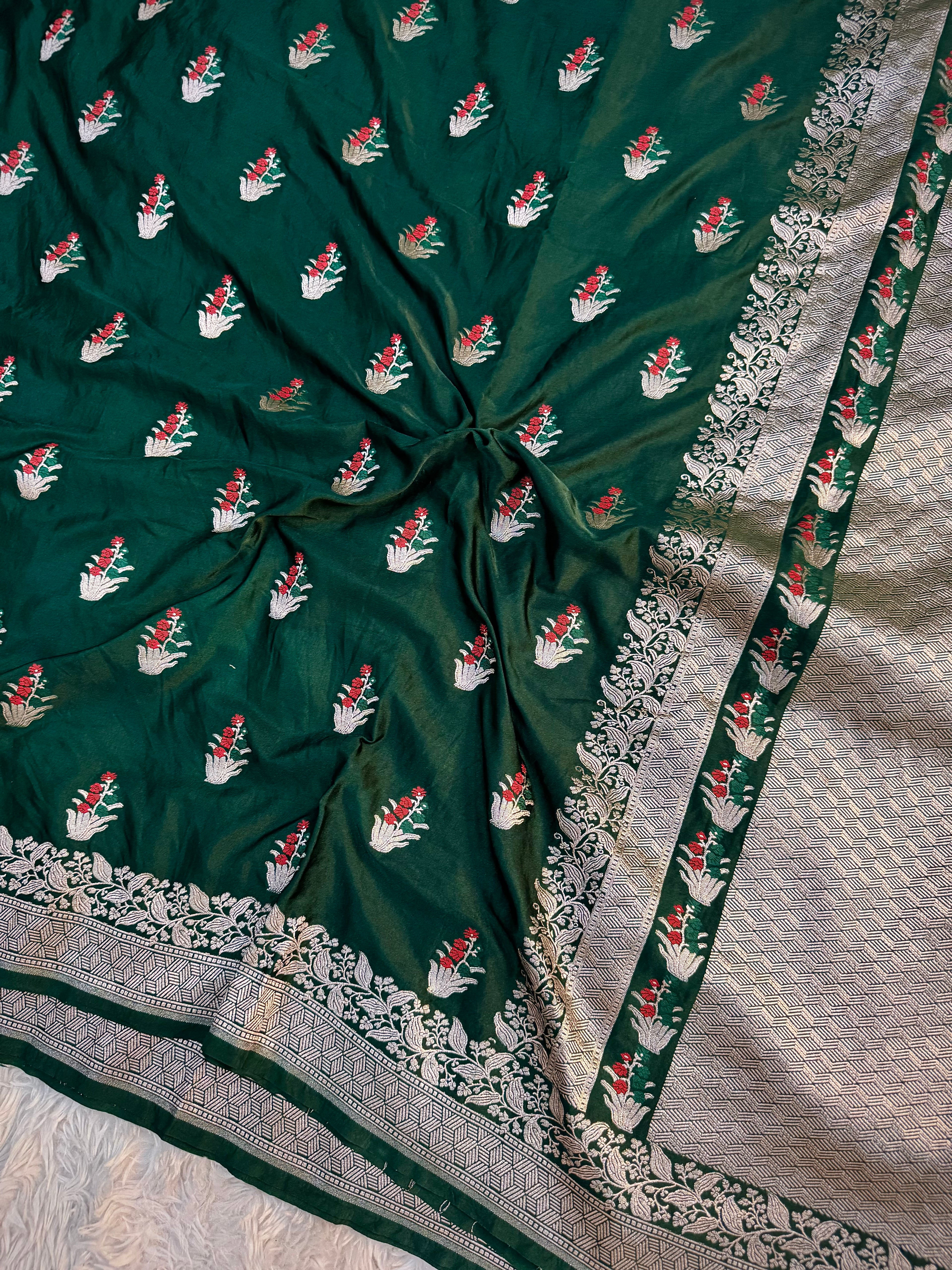PREMIUM BRIDAL RED SHADE SATIN MASHRU KATAN SILK SAREE