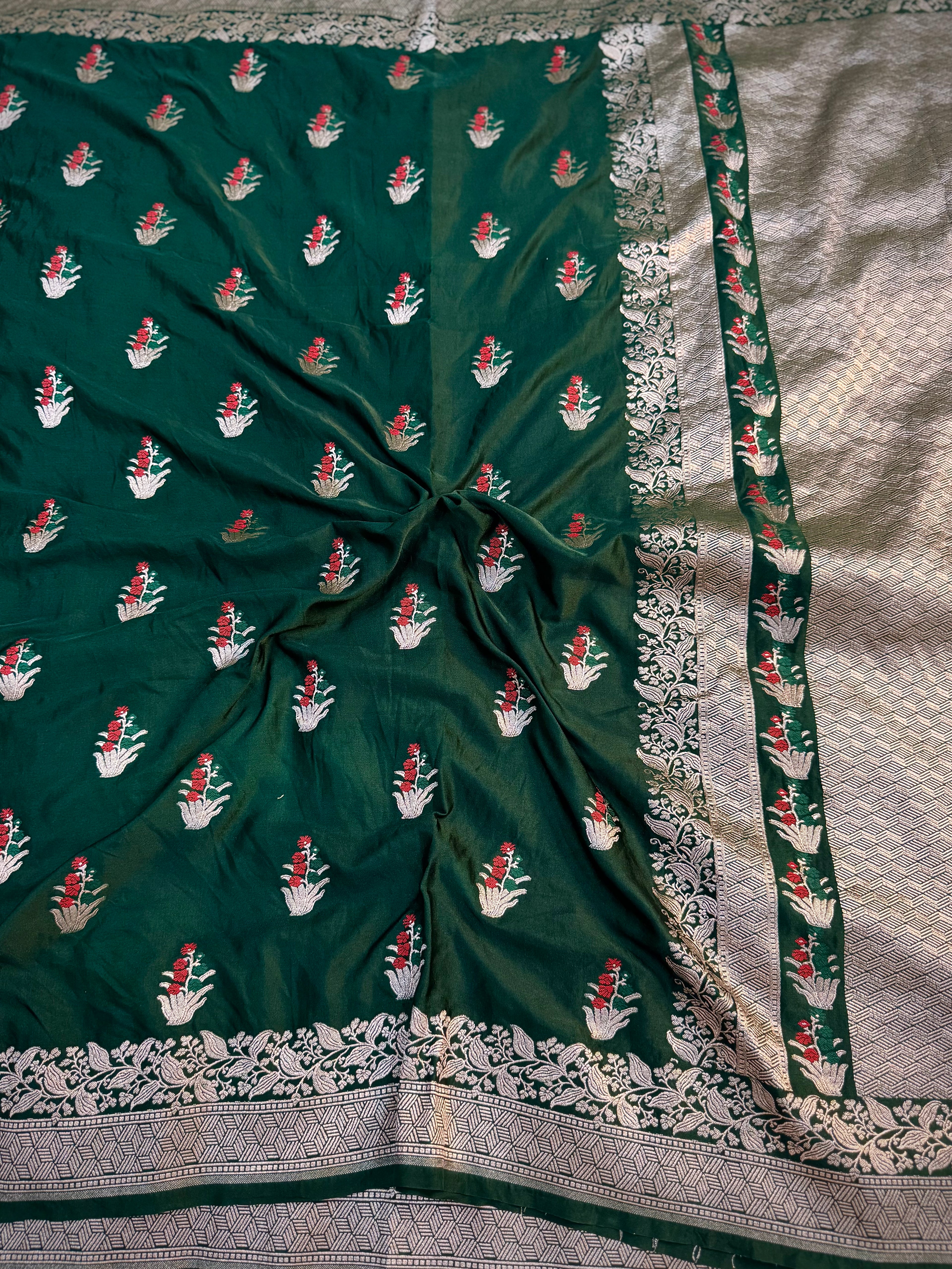 PREMIUM BRIDAL RED SHADE SATIN MASHRU KATAN SILK SAREE