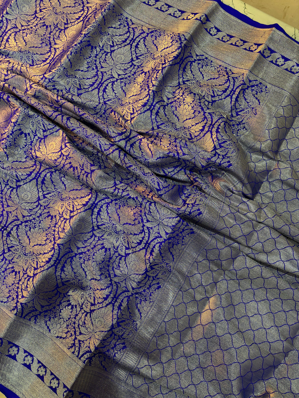 JANHVI KAPOOR INSPIRED ROYAL BLUE SEMI KATAN SILK SAREE
