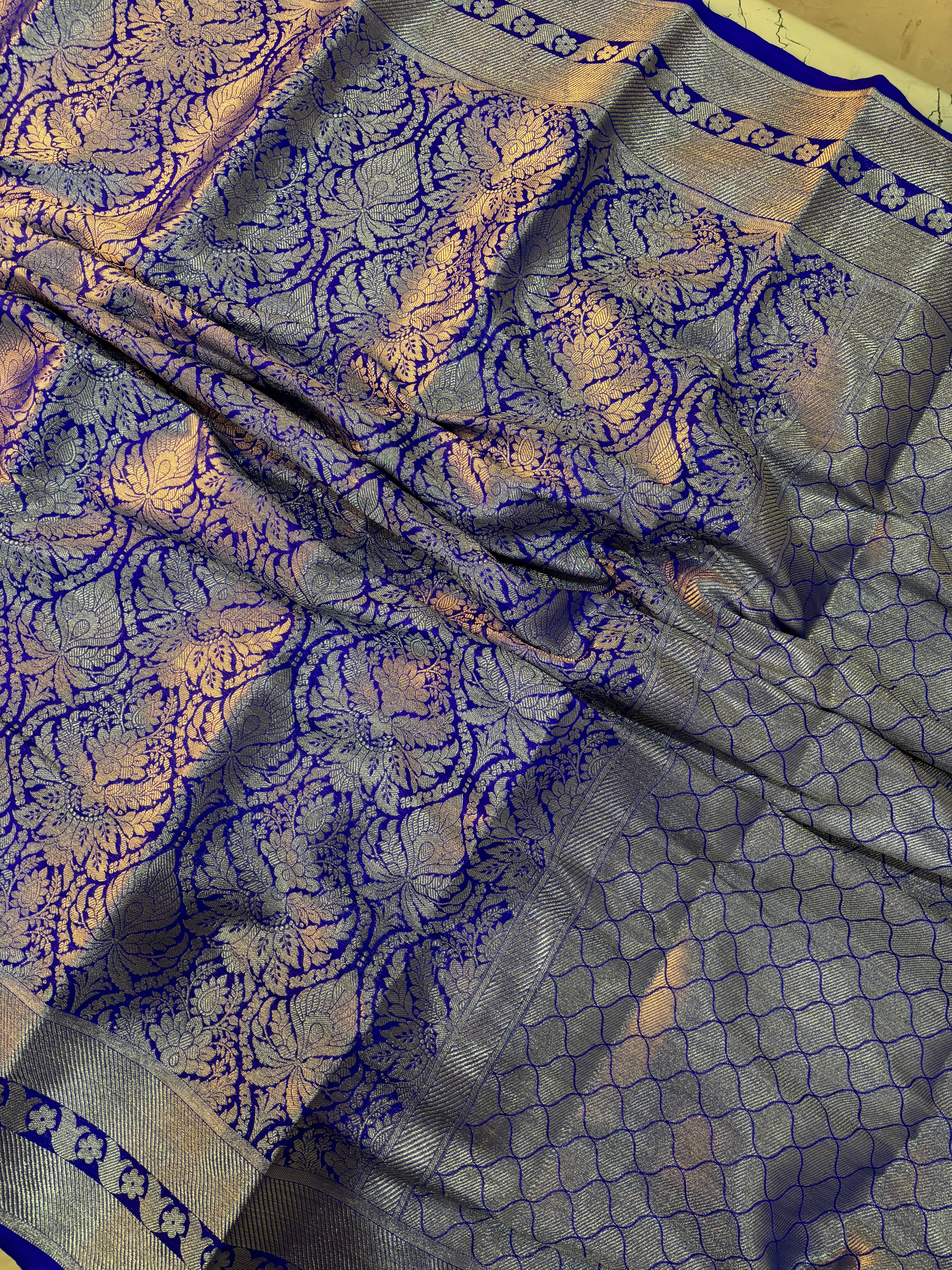 JANHVI KAPOOR INSPIRED ROYAL BLUE SEMI KATAN SILK SAREE