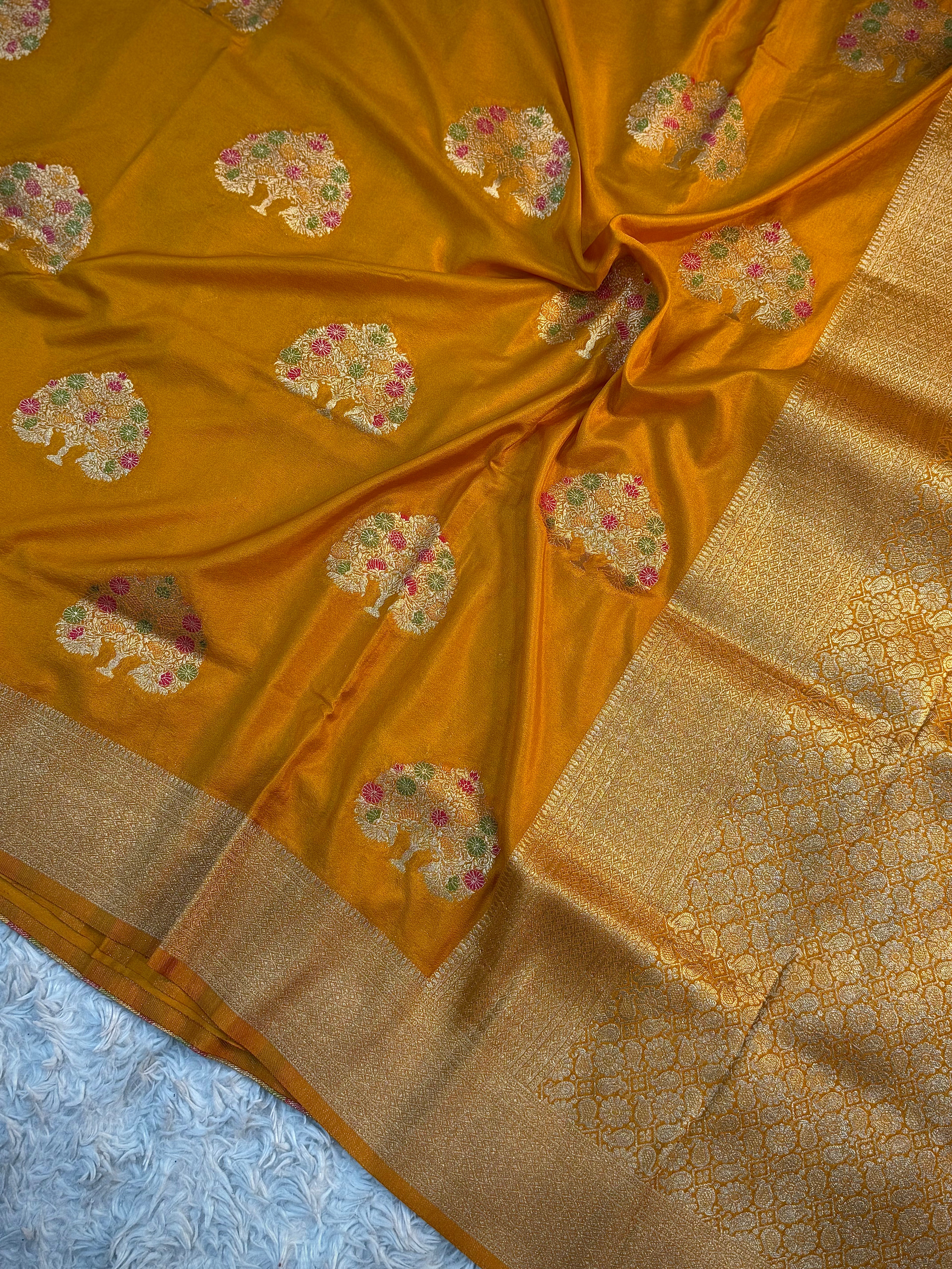 MUSTARD YELLOW SHADE CHINON GEORGETTE SILK MEENAKARI SAREE