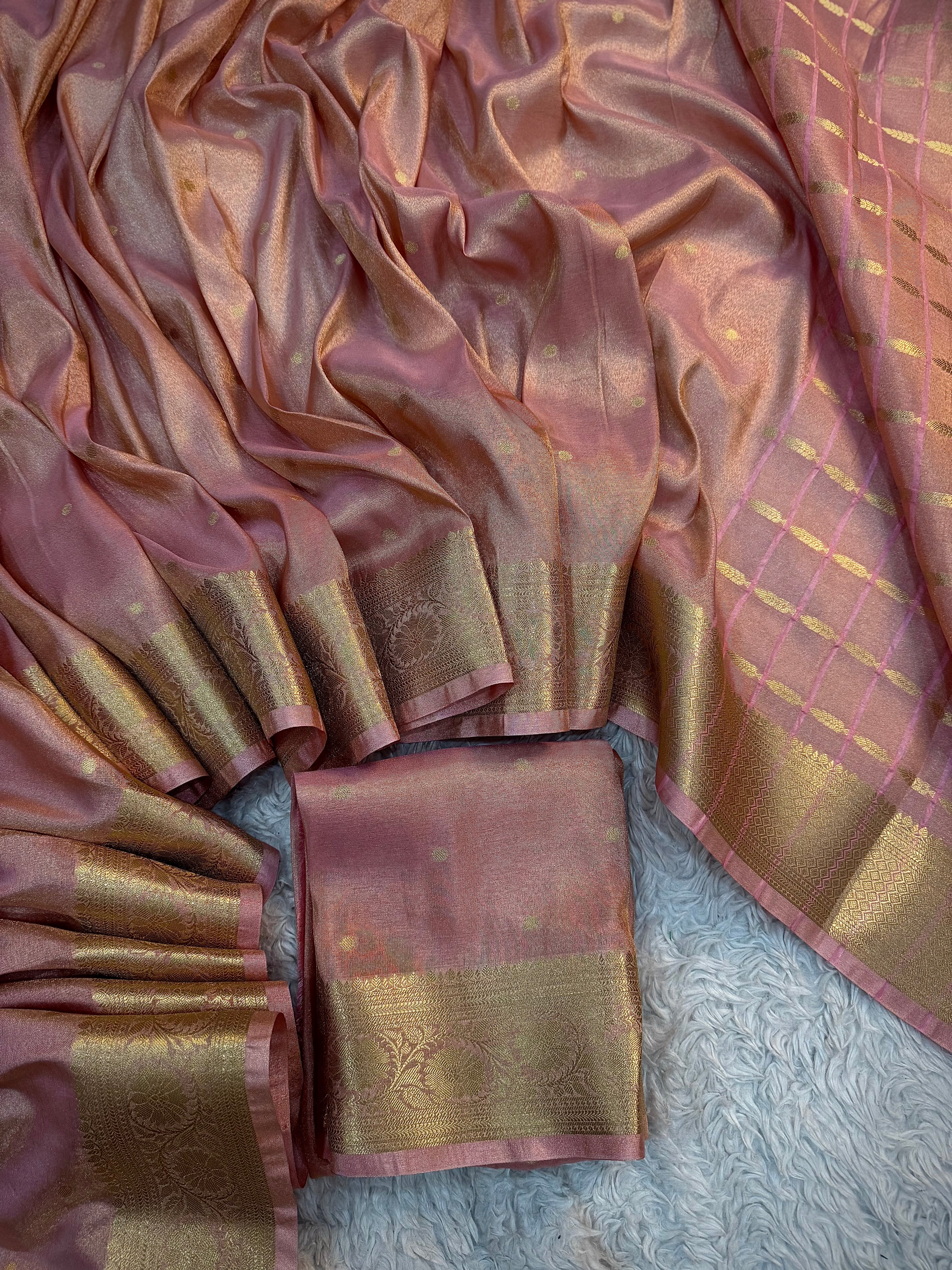 PREMIUM MAUVE PINK SHADE SOFT KATAN TISSUE SILK SAREE