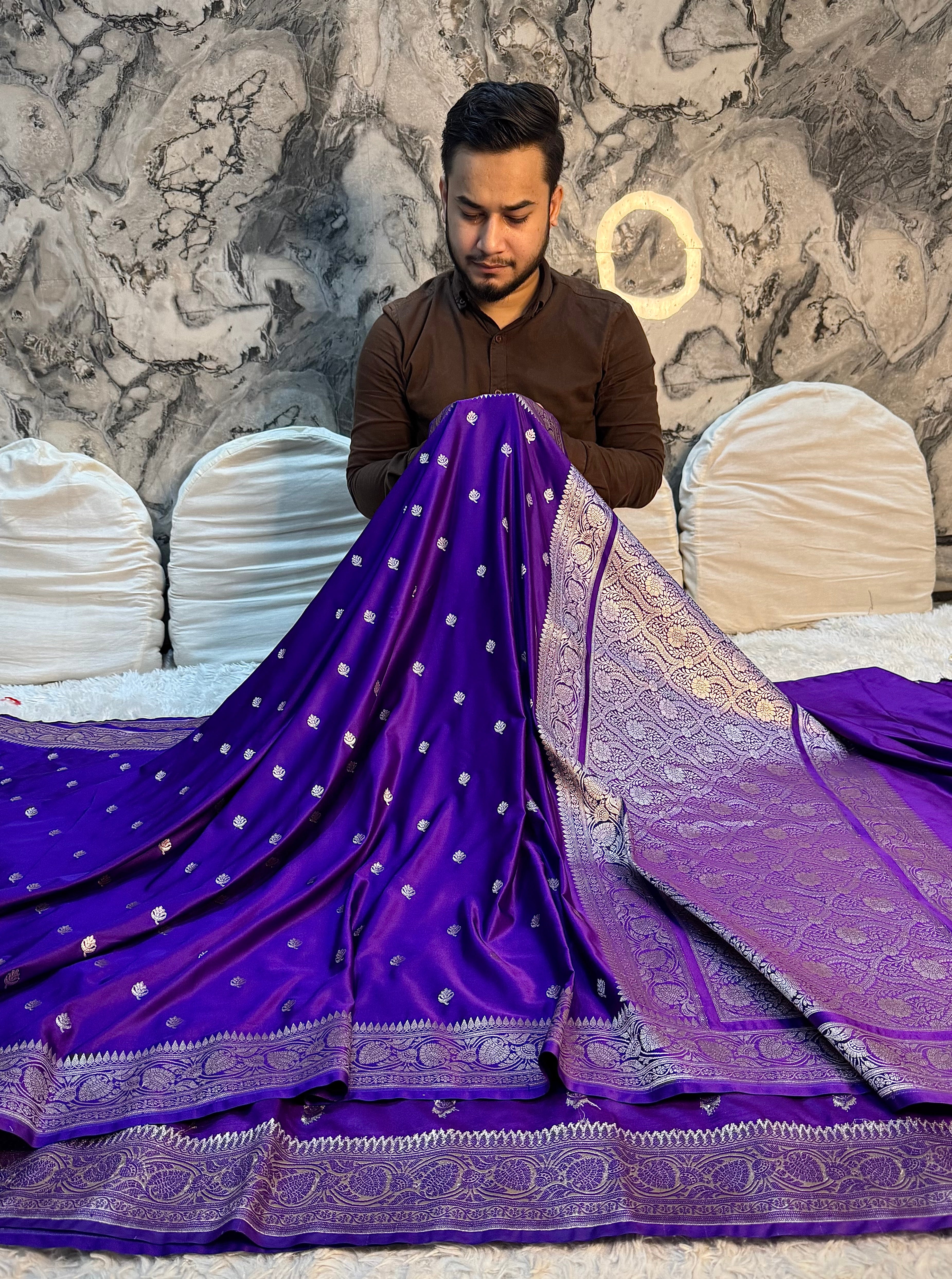 PREMIUM DEEP PURPLE SHADE MASHRU KATAN SILK SAREE