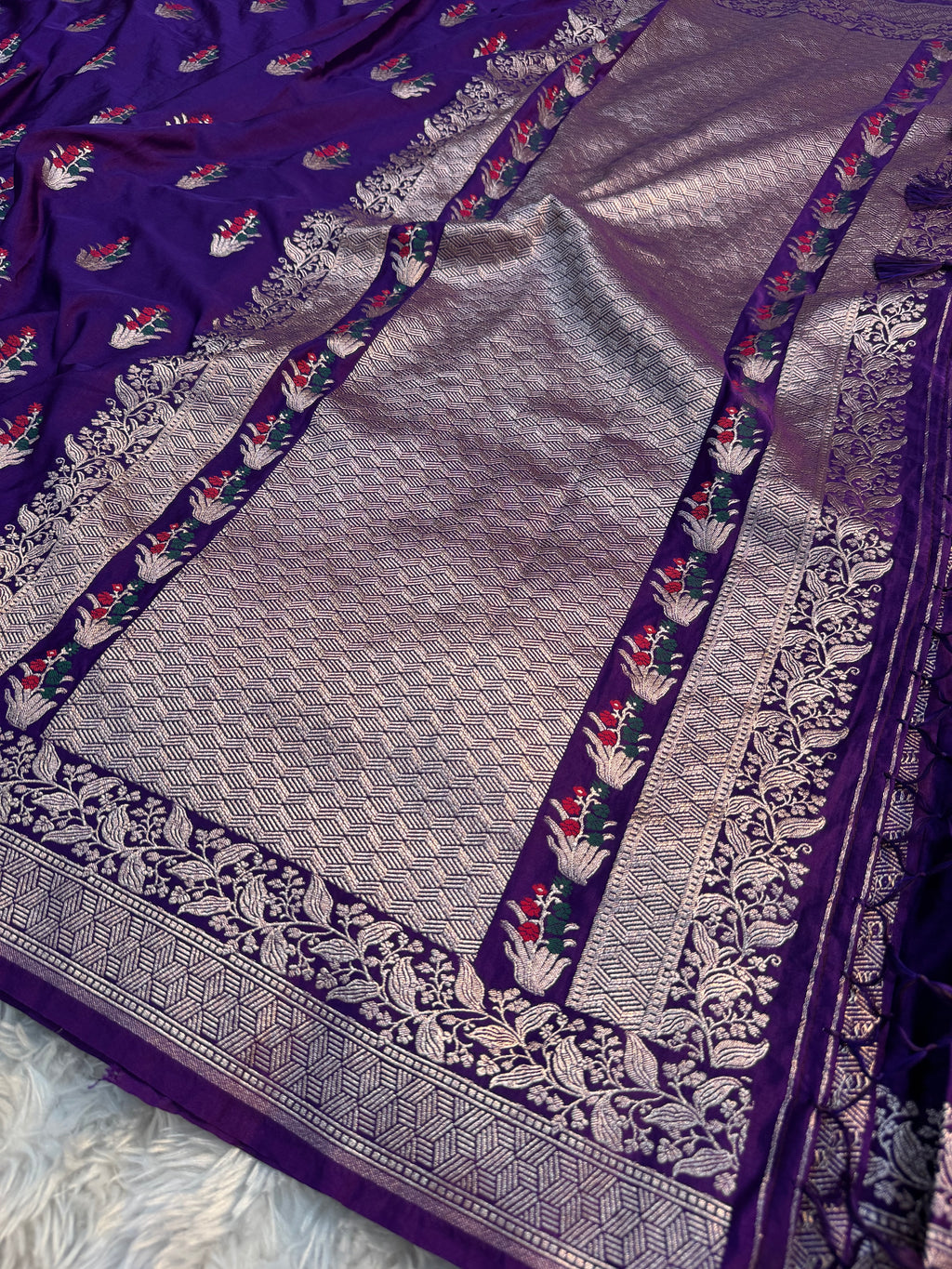 PREMIUM DEEP PURPLE SHADE SATIN MASHRU KATAN SILK SAREE