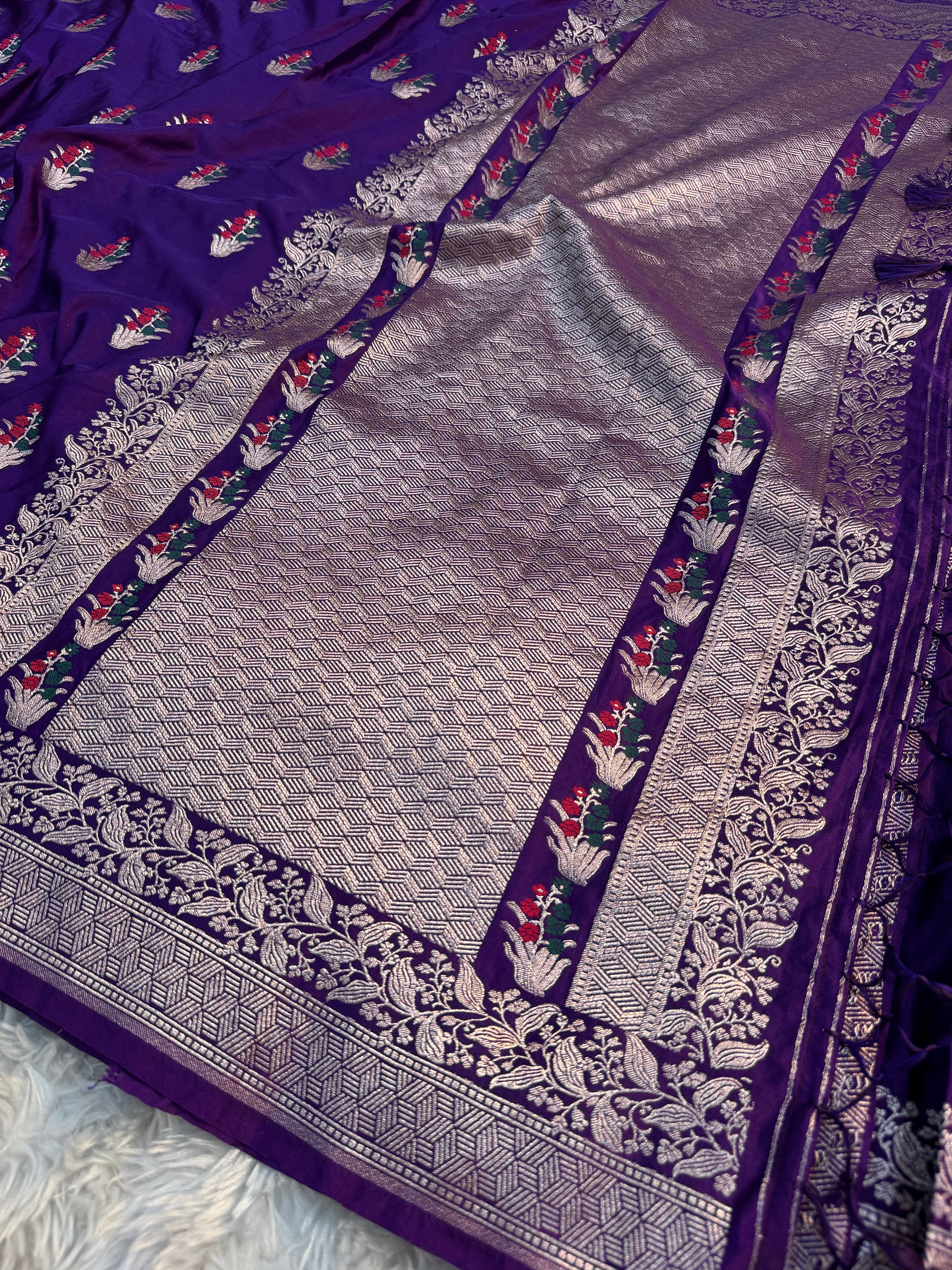 PREMIUM DEEP PURPLE SHADE SATIN MASHRU KATAN SILK SAREE