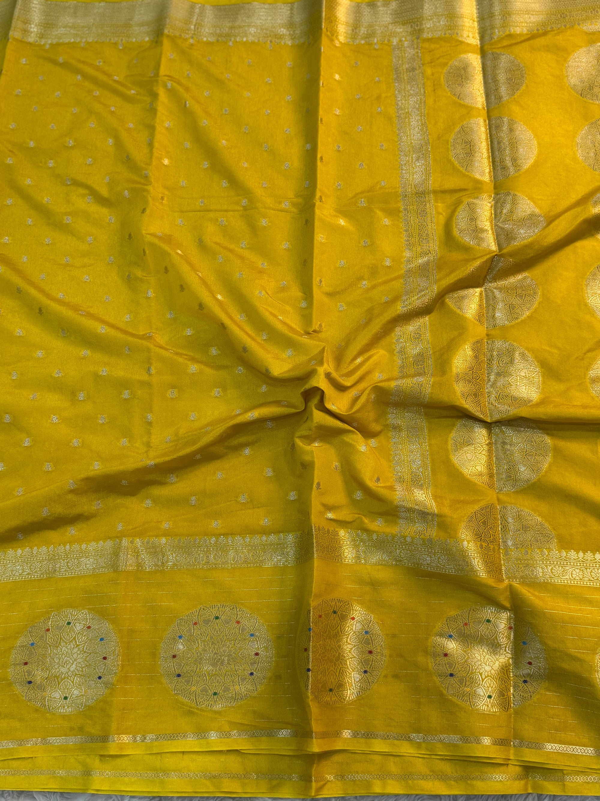 PREMIUM YELLOW SHADE CHINIYA SILK SAREE