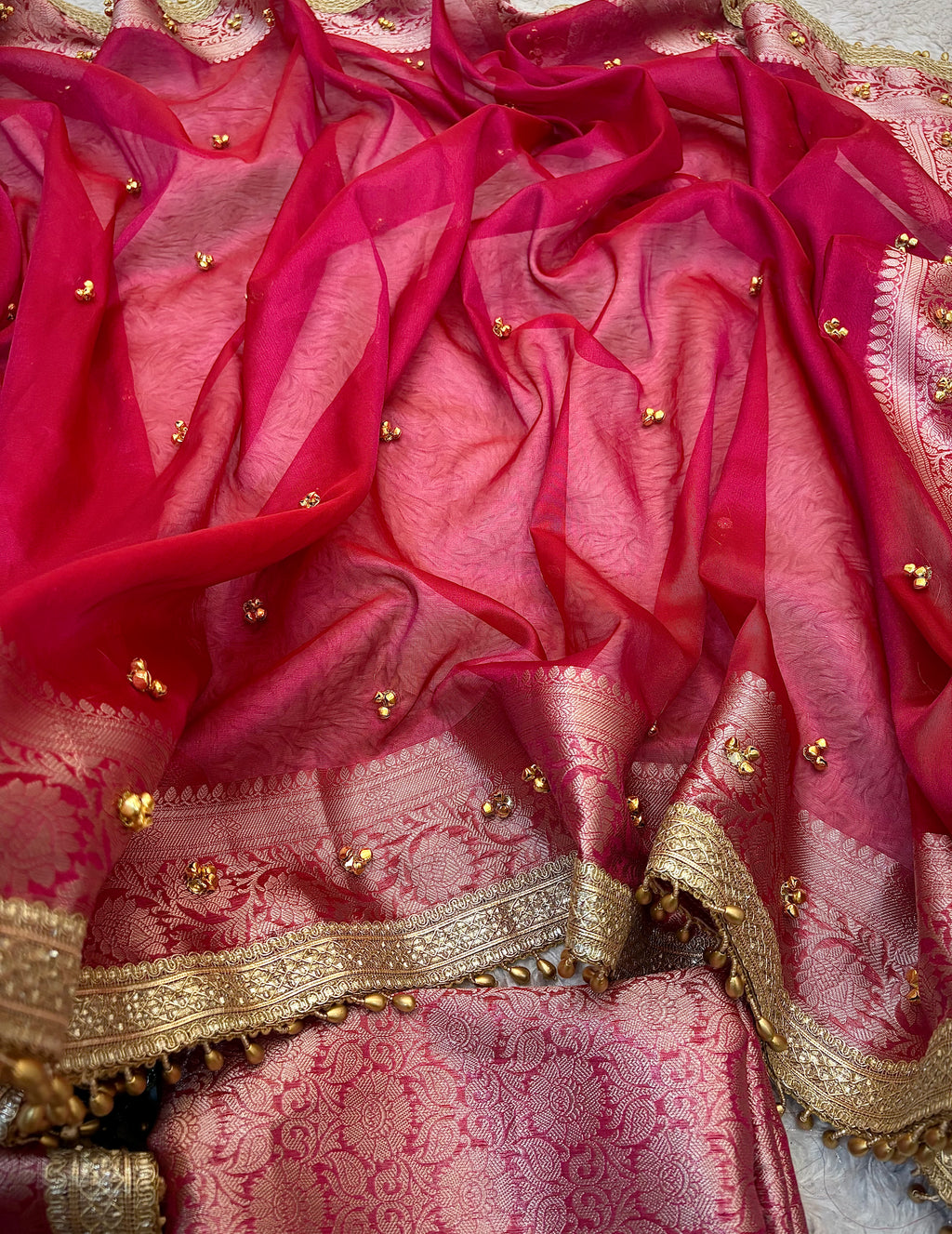 PREMIUM GHUNGROO WORK SOFT BANARASI TISSUE SILK DESIGNER SAREE