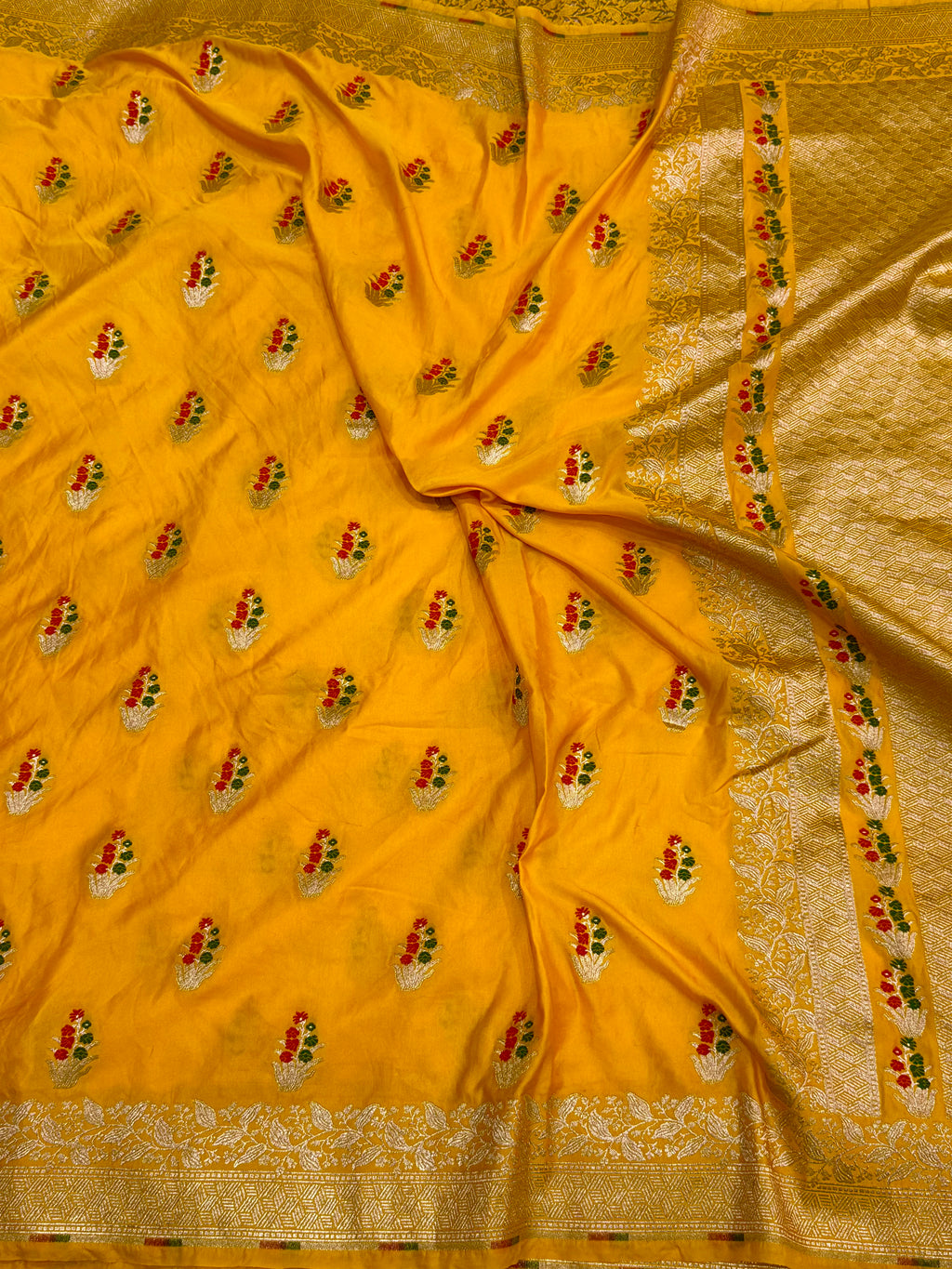 PREMIUM HALDI YELLOW SHADE SATIN MASHRU KATAN SILK SAREE