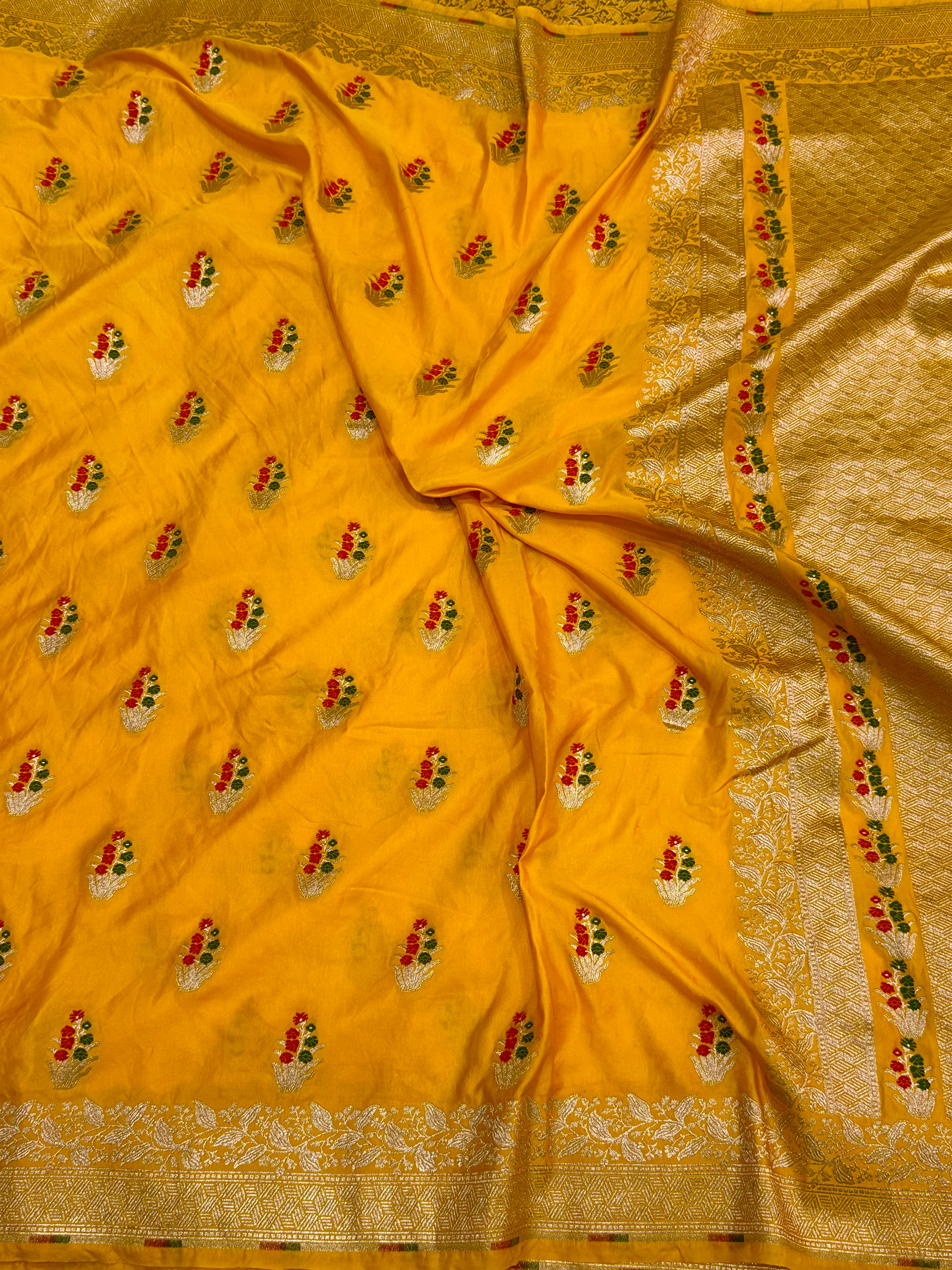 PREMIUM HALDI YELLOW SHADE SATIN MASHRU KATAN SILK SAREE