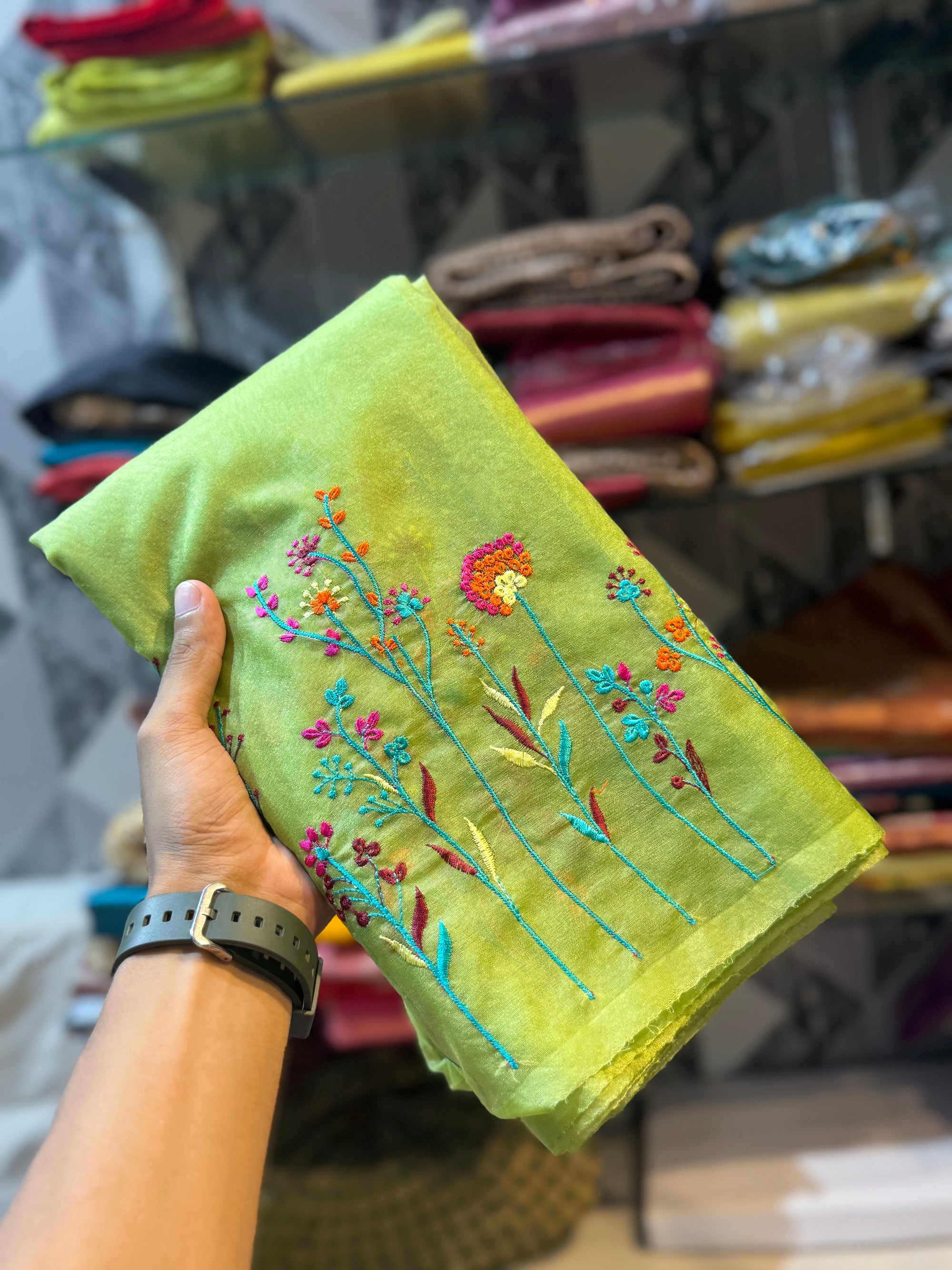 WAMIQA GABBI INSPIRED GREEN DESIGNER ORGANZA SILK SAREE