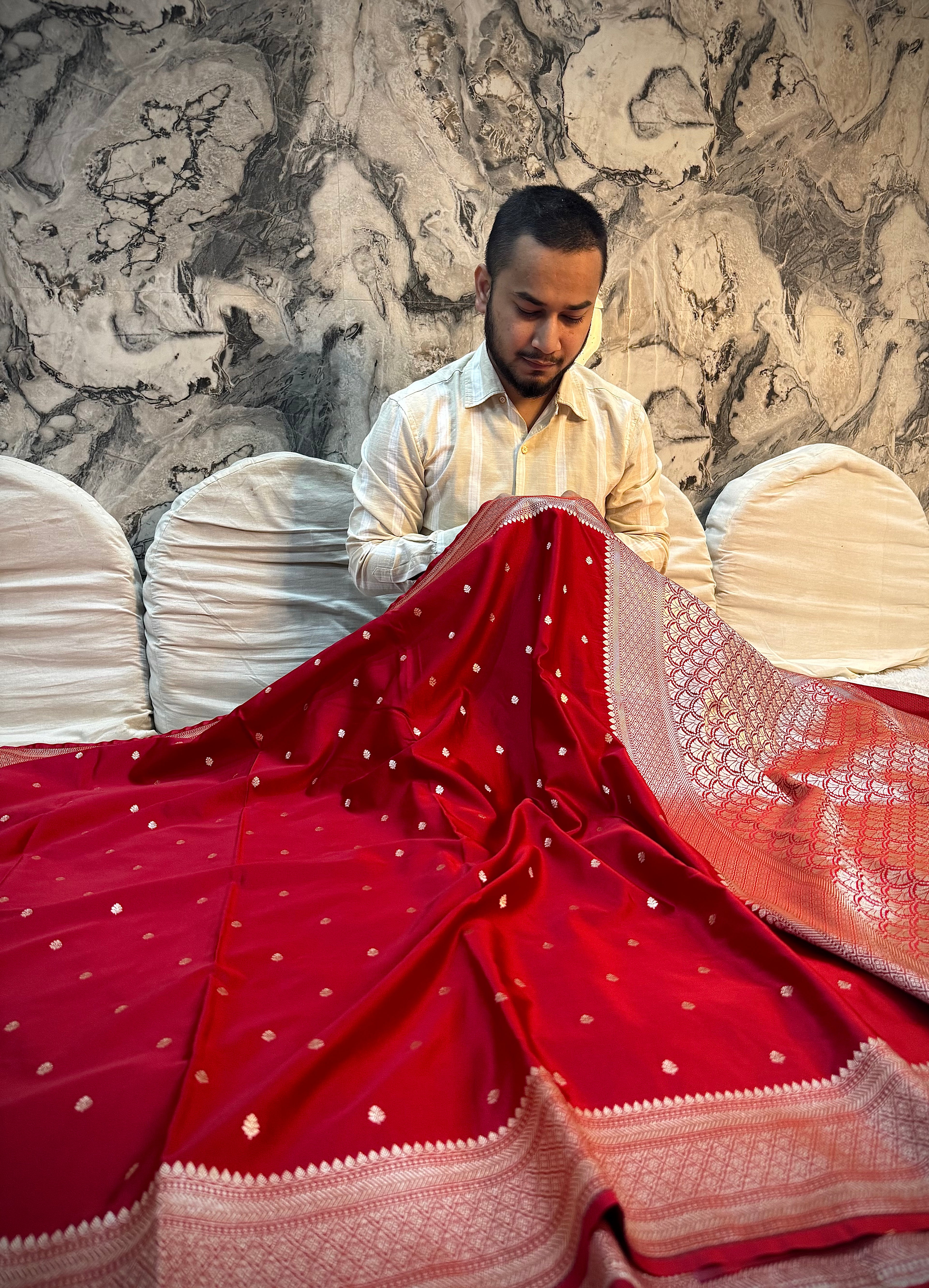PREMIUM BRIDAL RED SHADE MASHRU KATAN SILK SAREE
