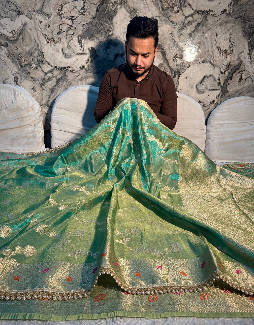 DHOOP CHAON BANARASI KATAN TISSUE SILK DESIGNER SAREE