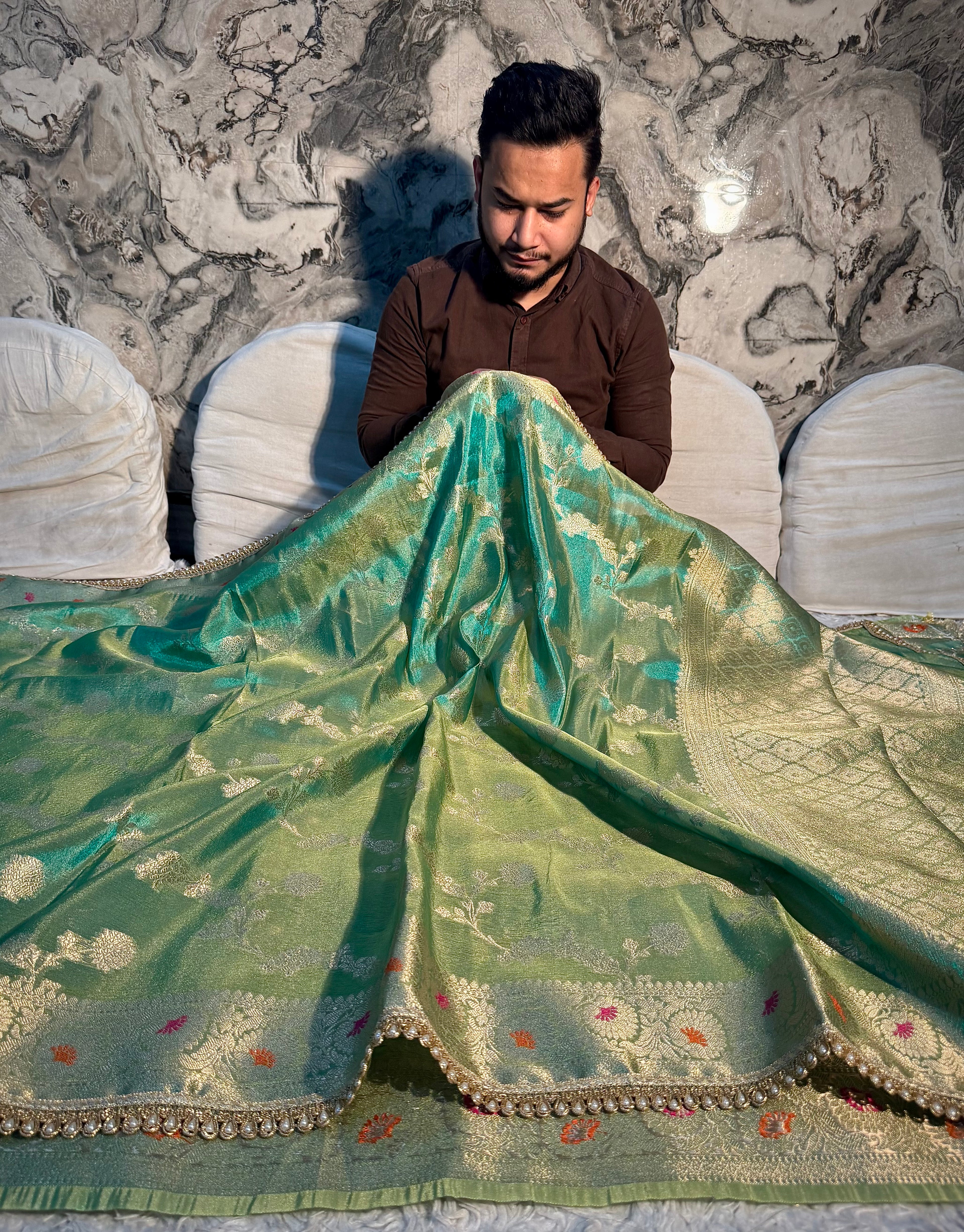DHOOP CHAON BANARASI KATAN TISSUE SILK DESIGNER SAREE