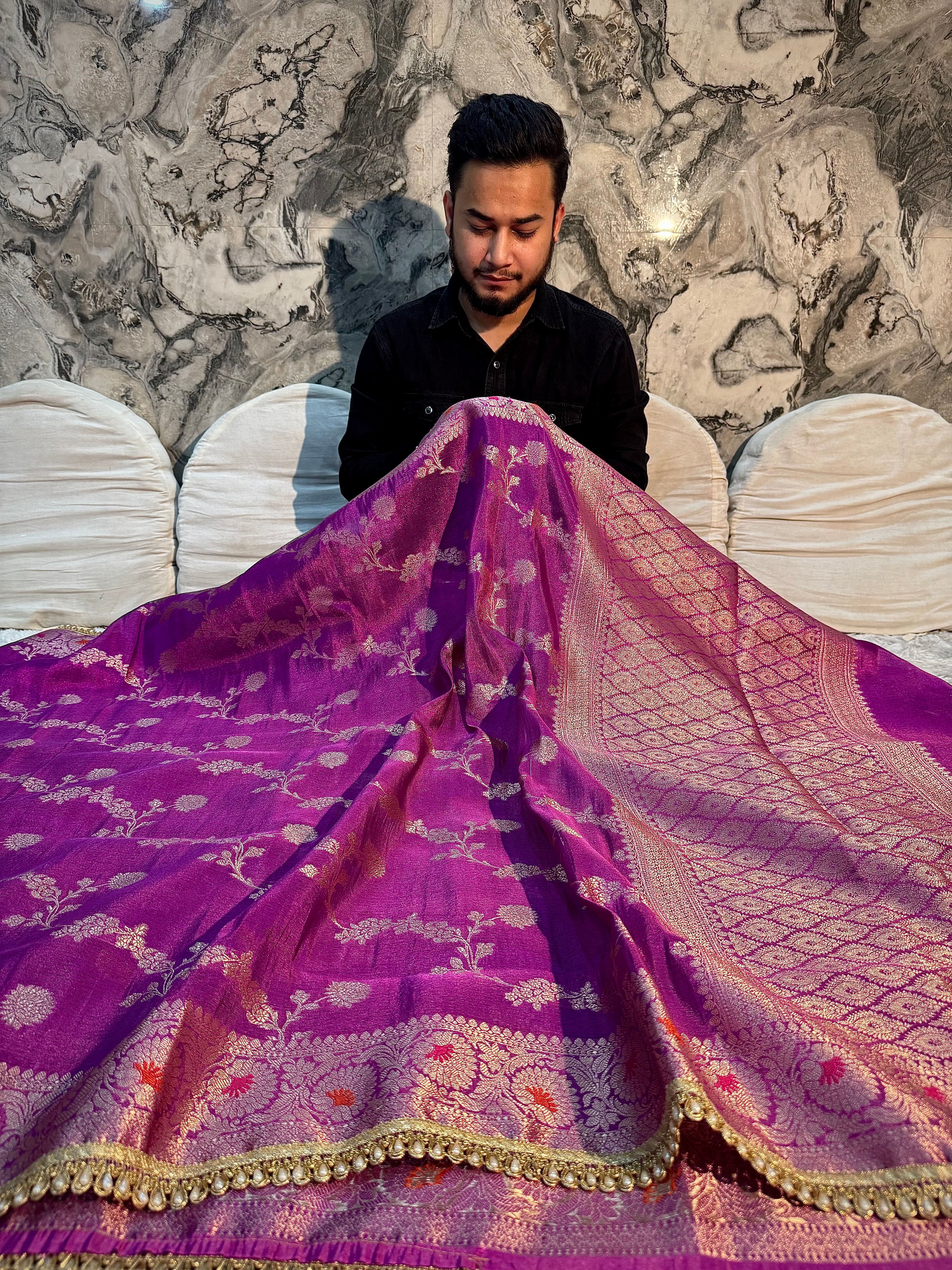 PREMIUM RANI SHADE BANARASI KATAN TISSUE SILK DESIGNER SAREE