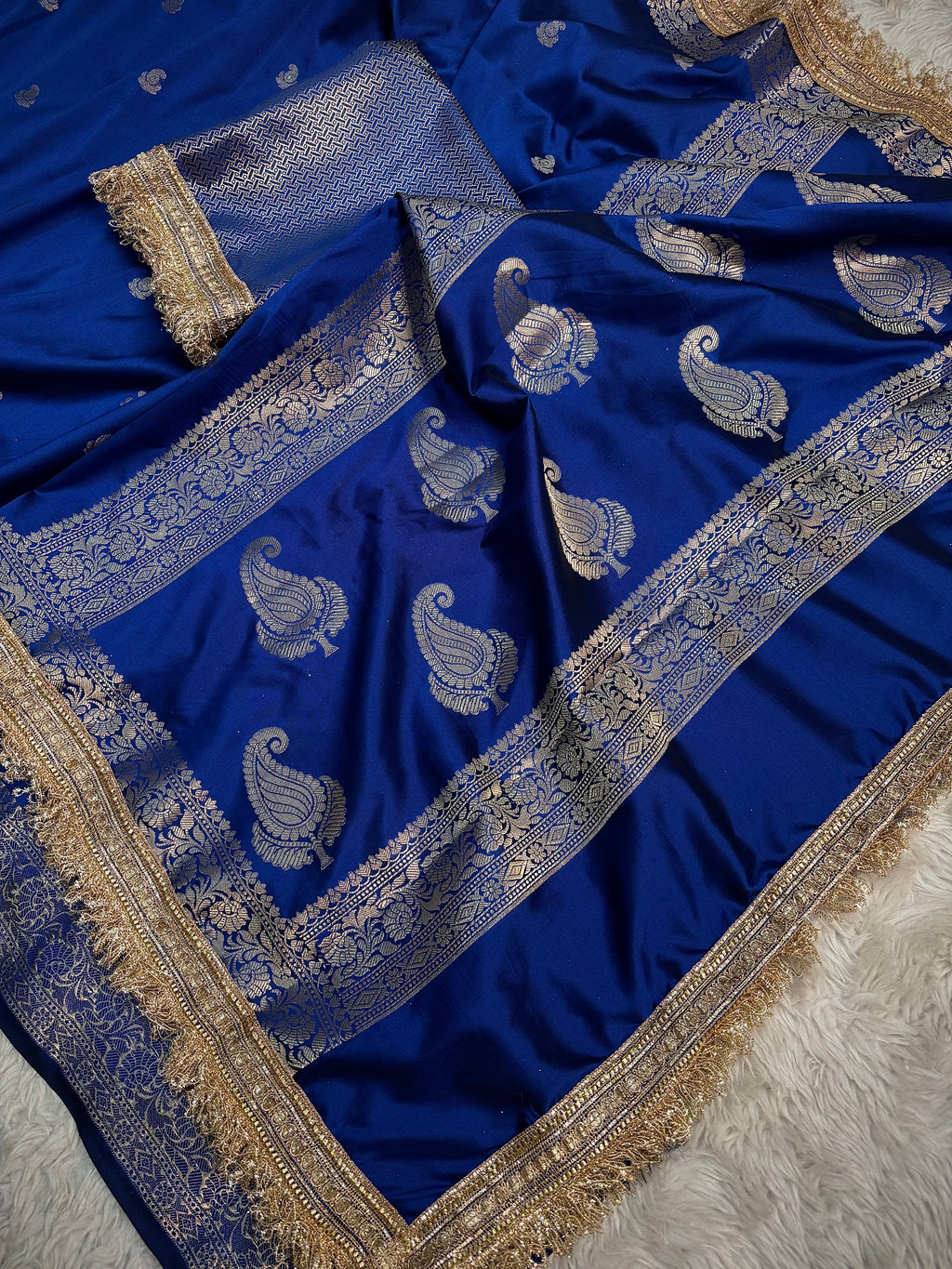 PREMIUM ROYAL BLUE SHADE BANARASI SOFT SILK SAREE WITH LACE ATTACHED