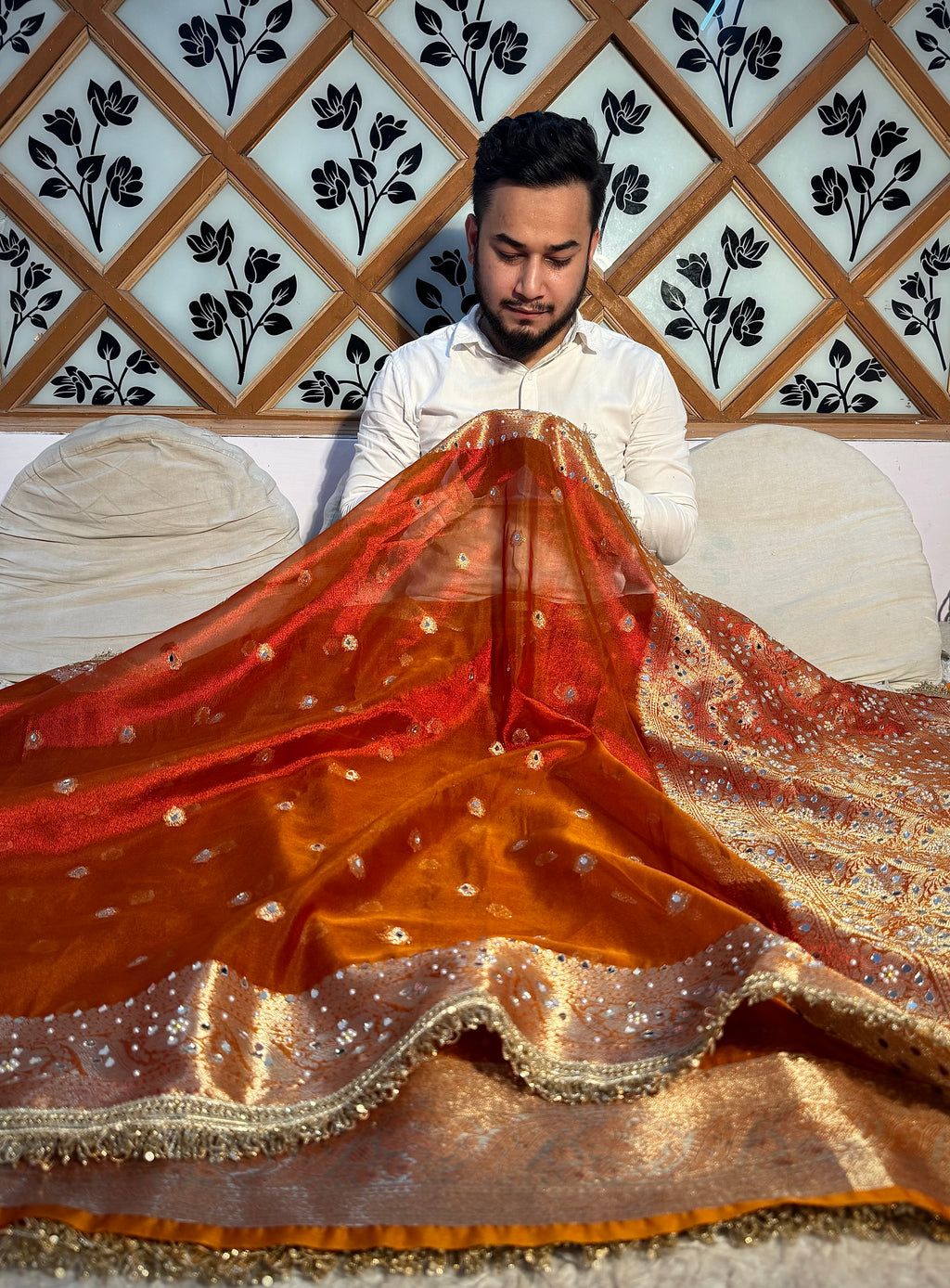 PREMIUM BANARASI SOFT TISSUE SILK WITH MIRROR WORK DESIGNER SAREE