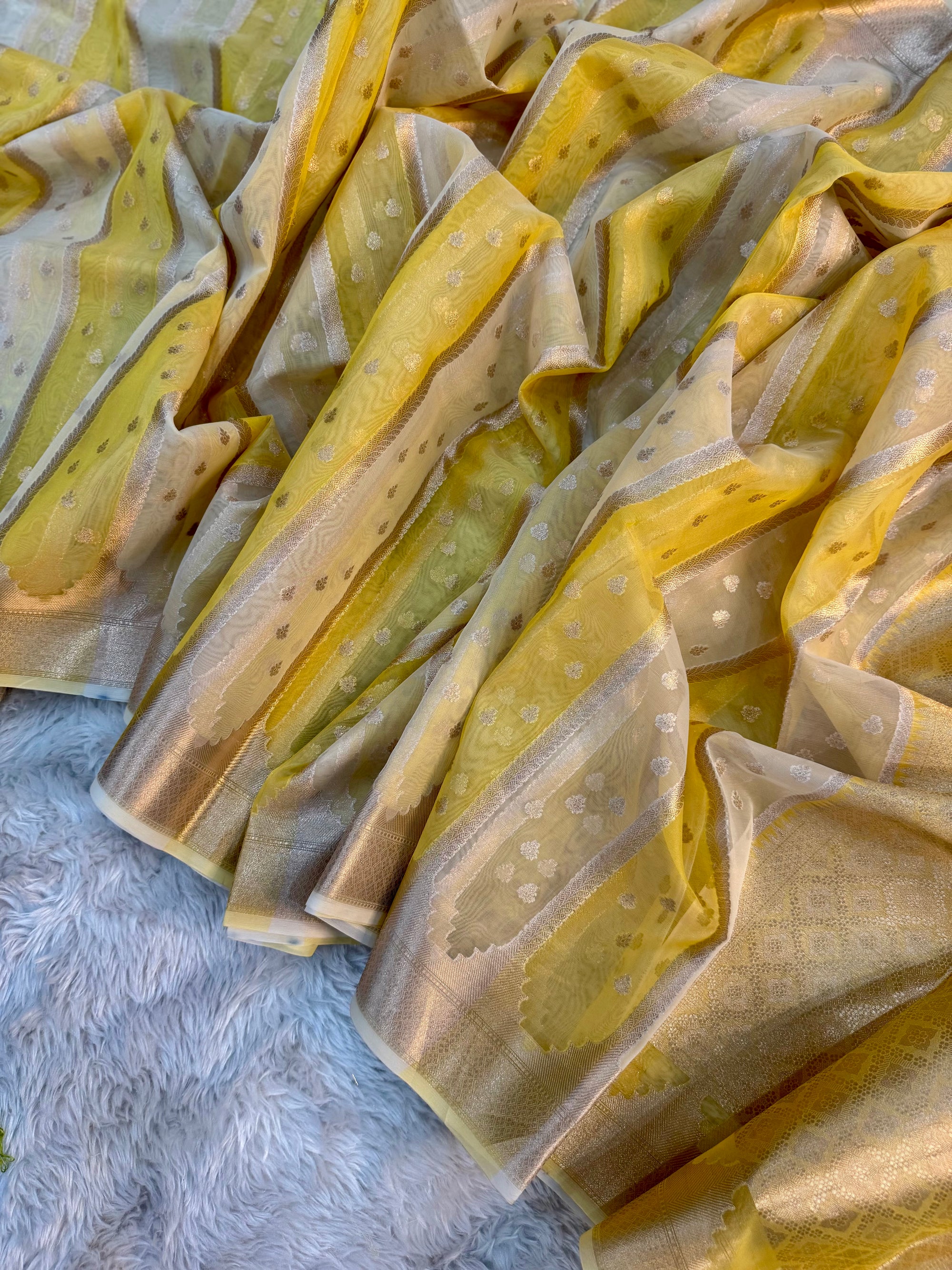 PREMIUM YELLOW SHADE KORA ORGANZA SILK SAREE