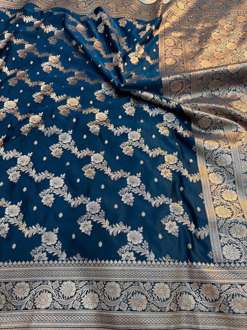 PREMIUM GERMAN BLUE SHADE SATIN MASHRU KATAN SILK SAREE