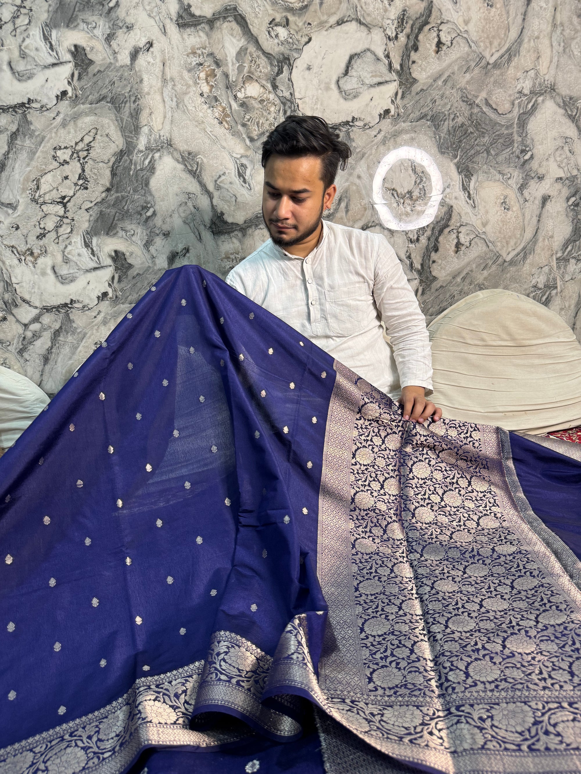 LUXURIOUS NEVY BLUE SHADE GEORGETTE KATAN DESIGNER SAREE