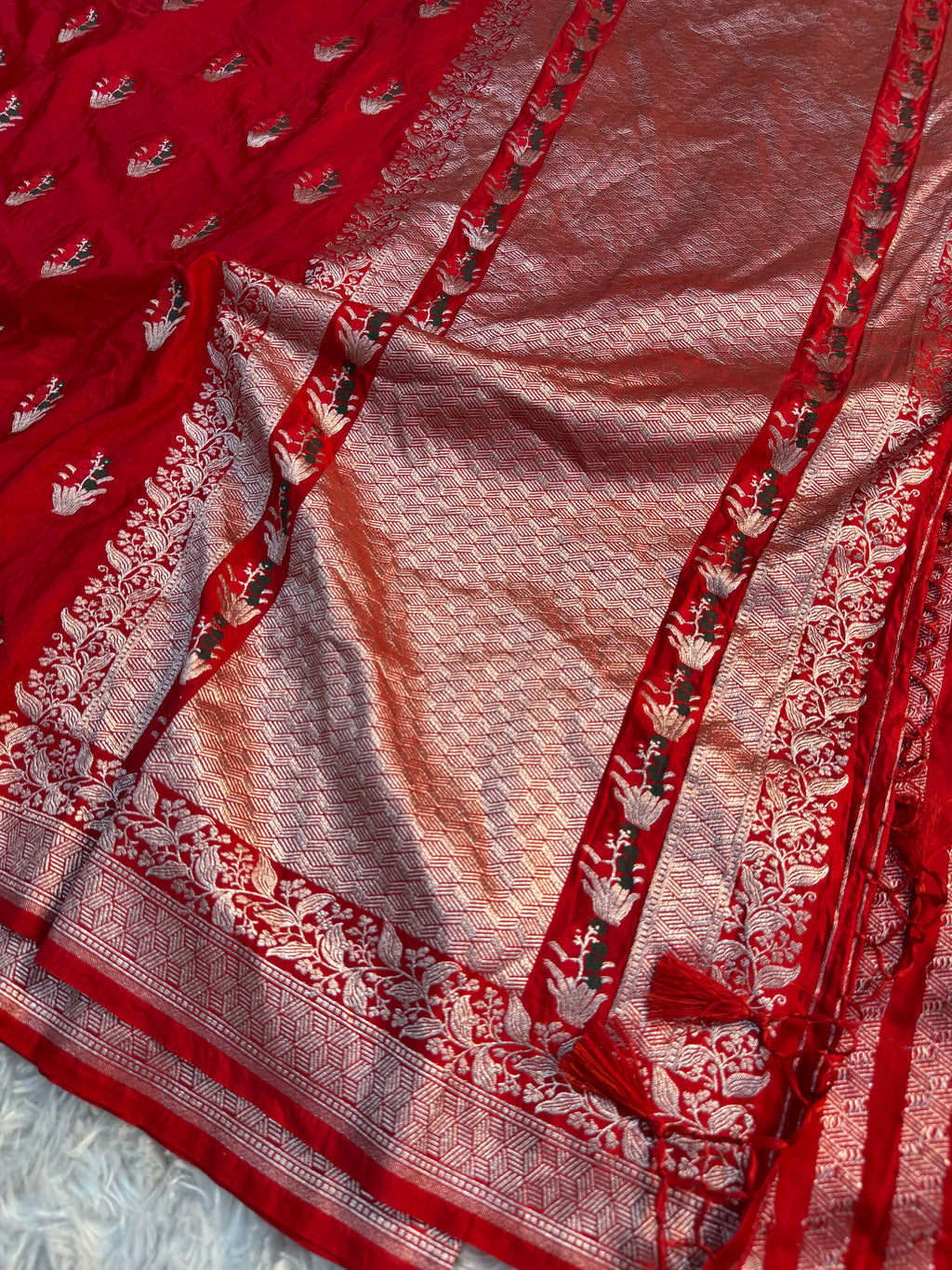 PREMIUM BRIDAL RED SHADE SATIN MASHRU KATAN SILK SAREE