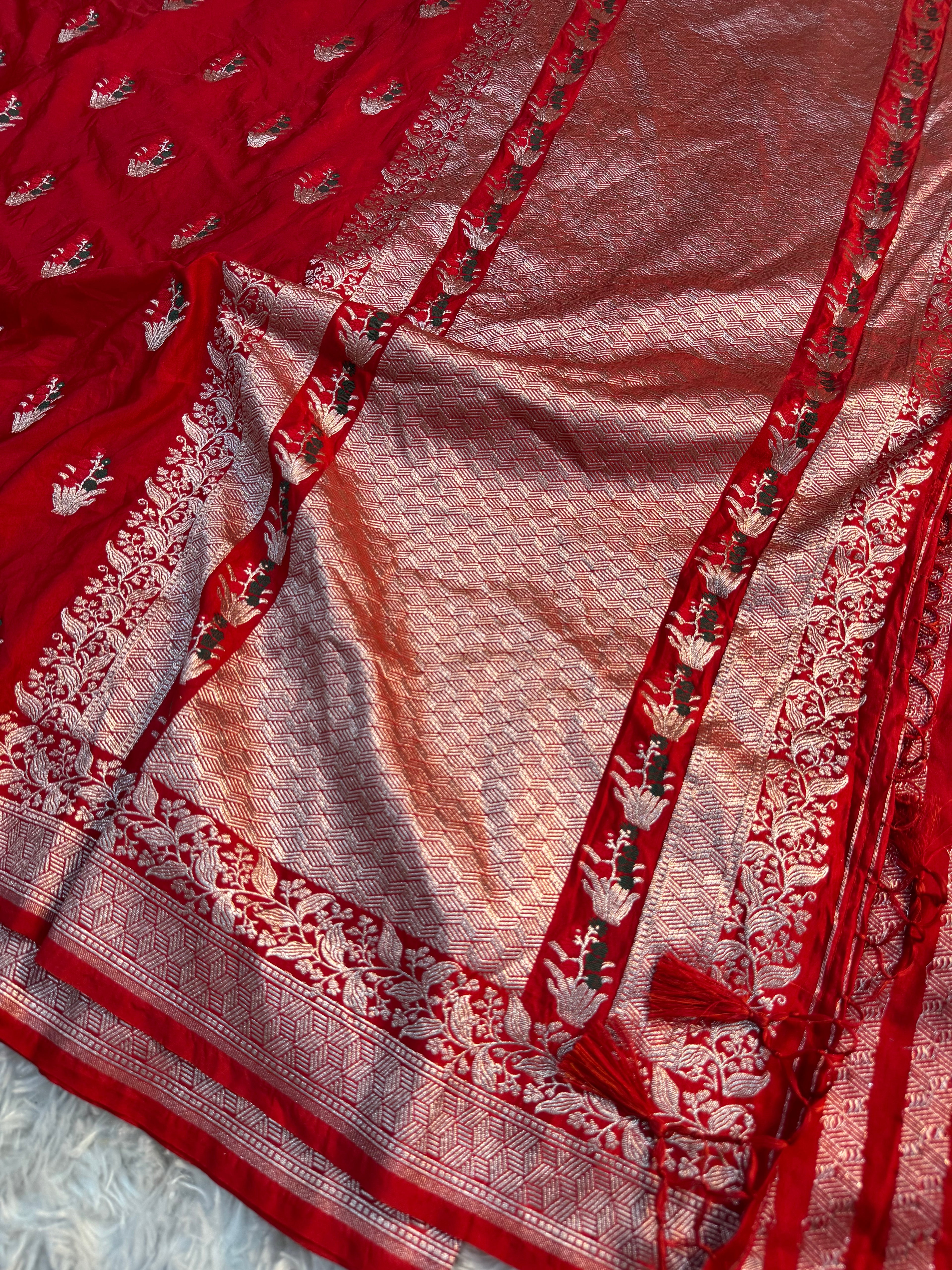 PREMIUM BRIDAL RED SHADE SATIN MASHRU KATAN SILK SAREE