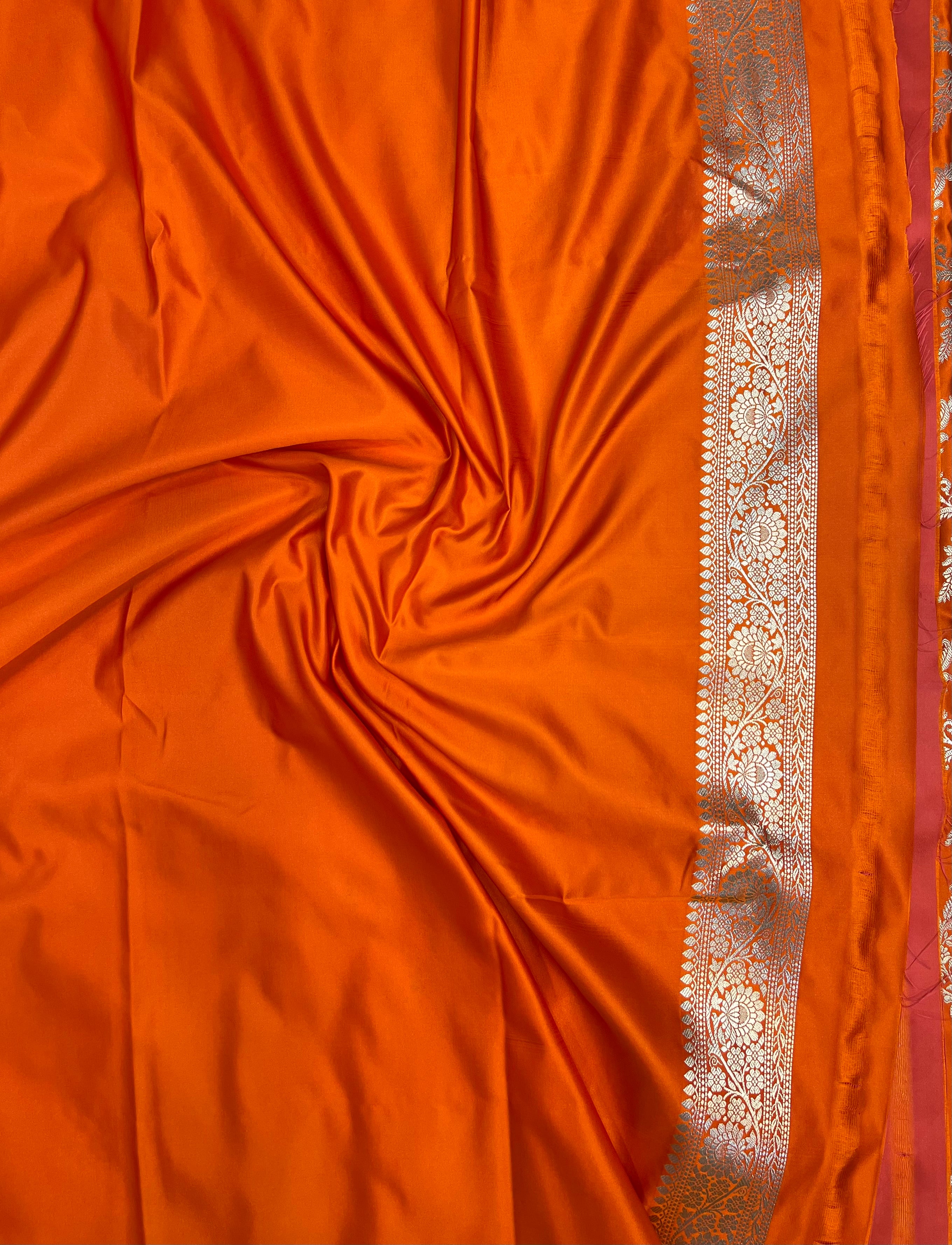 PREMIUM ORANGE SHADE MASHRU KATAN SILK JAAL DESIGN WEAVE SAREE