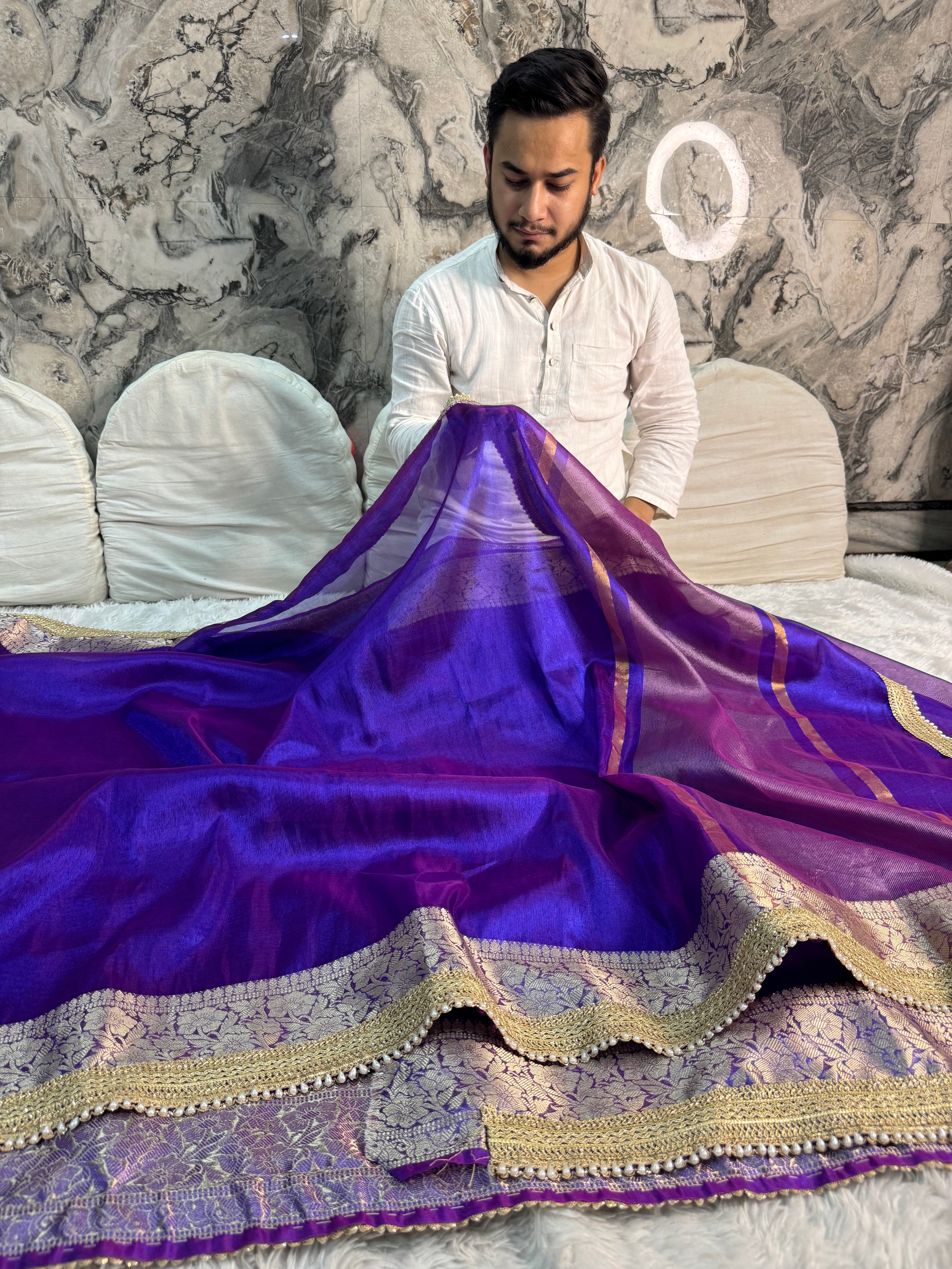 PREMIUM PINKISH PURPLE SHADE SOFT TISSUE SILK SAREE WITH LACE ATTACHED