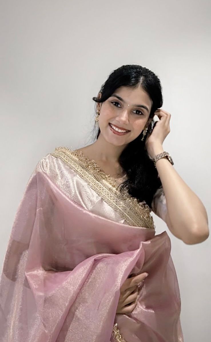 JANHVI KAPOOR INSPIRED BABY PINK DESIGNER TISSUE SILK SAREE