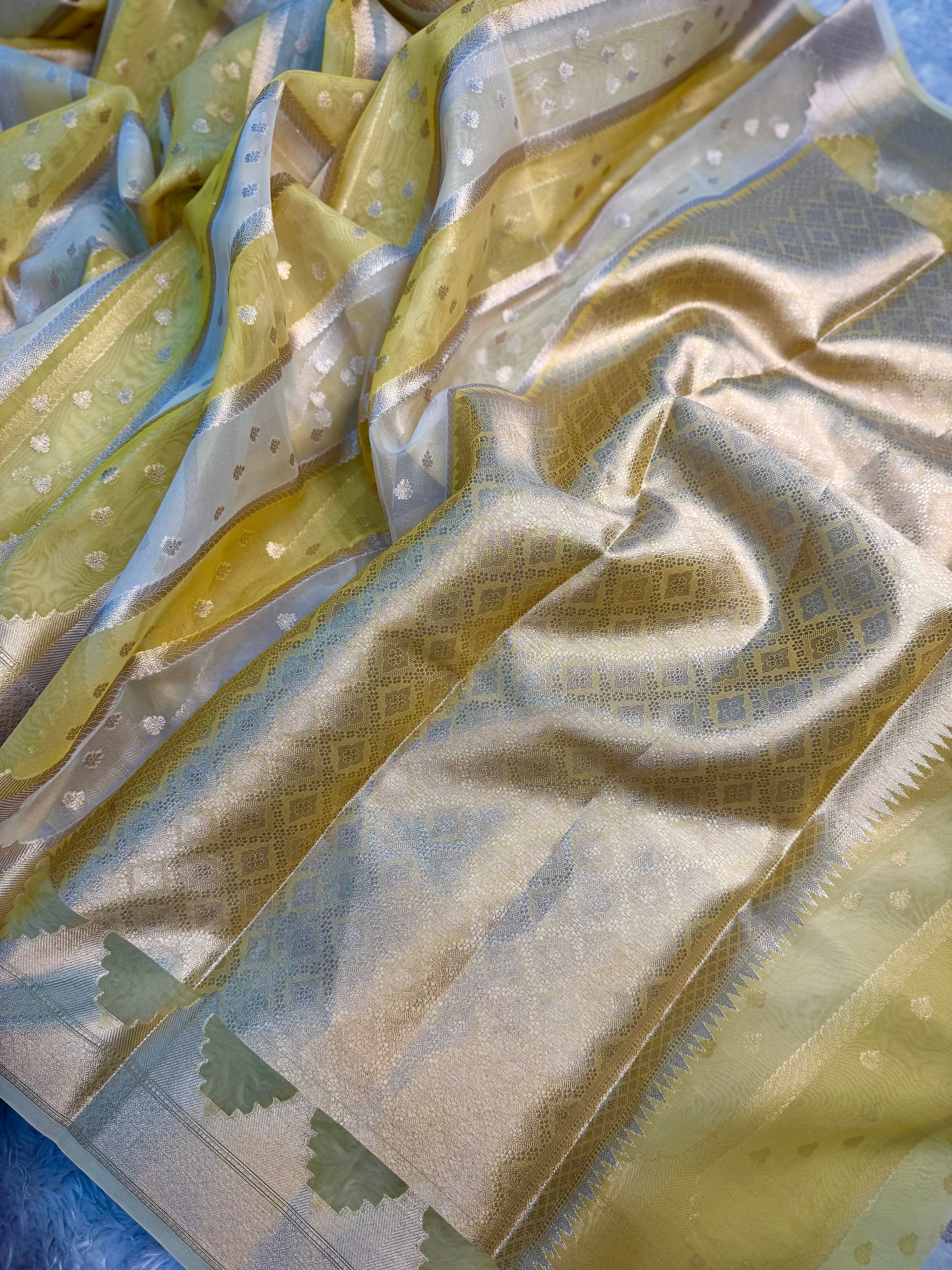 PREMIUM YELLOW SHADE KORA ORGANZA SILK SAREE
