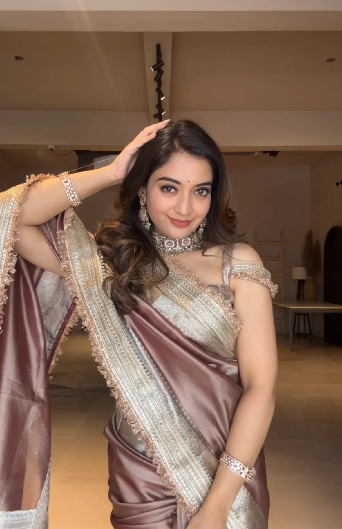 PREMIUM BRONZED GLOW SHADE SOFT TISSUE SILK SAREE WITH LACE ATTACHED
