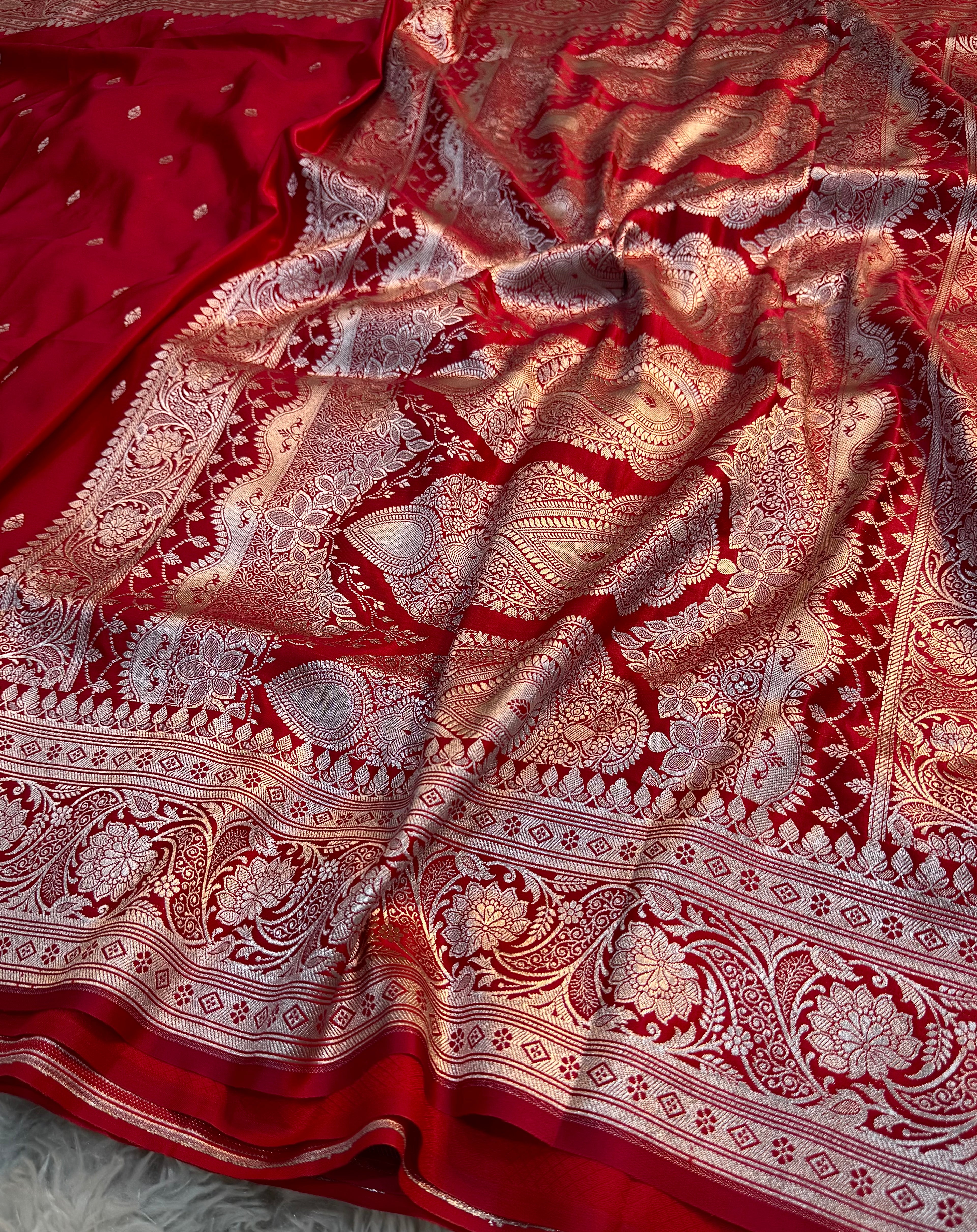 PREMIUM BRIDAL RED SHADE SATIN MASHRU KATAN SILK SAREE