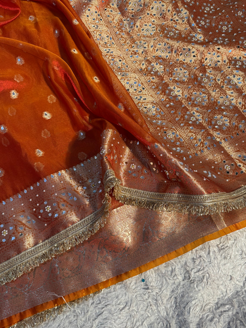 PREMIUM BANARASI SOFT TISSUE SILK WITH MIRROR WORK DESIGNER SAREE