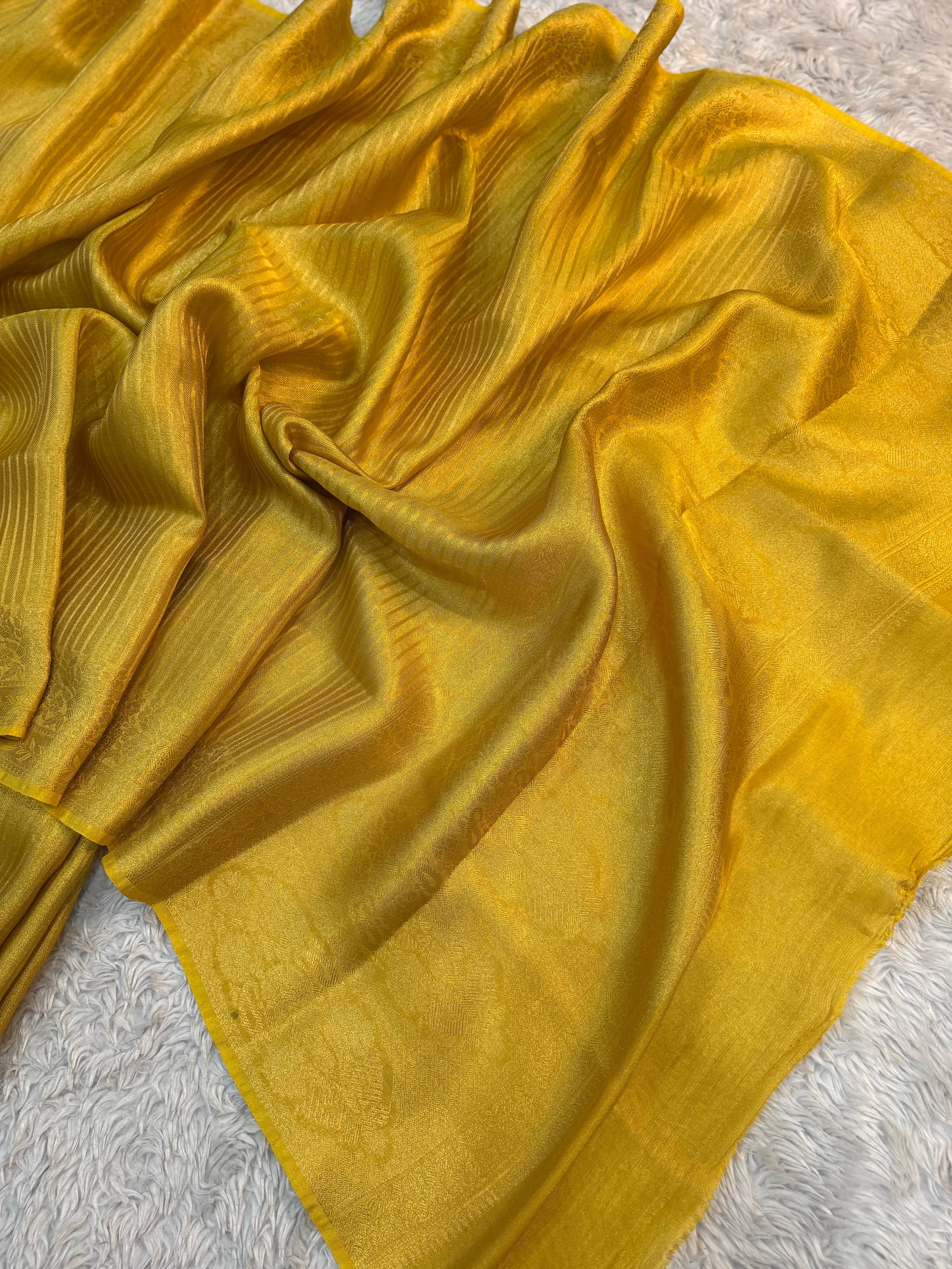 PREMIUM MUSTARD YELLOW SHADE SOFT KATAN TISSUE SILK SAREE