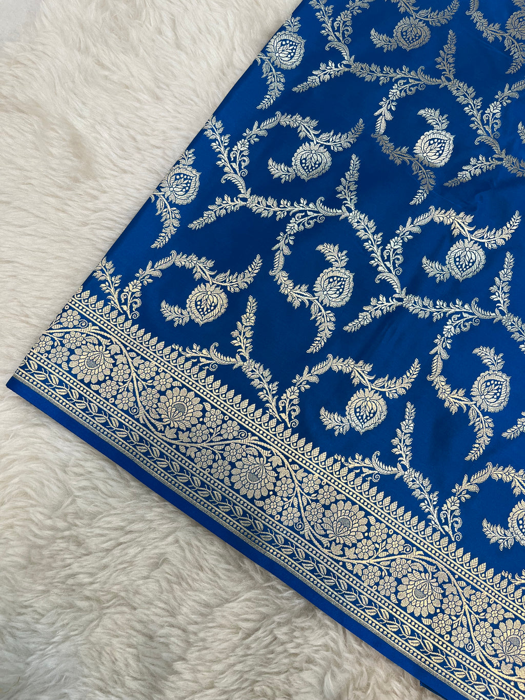 PREMIUM BLUE SHADE MASHRU KATAN SILK JAAL DESIGN WEAVE SAREE