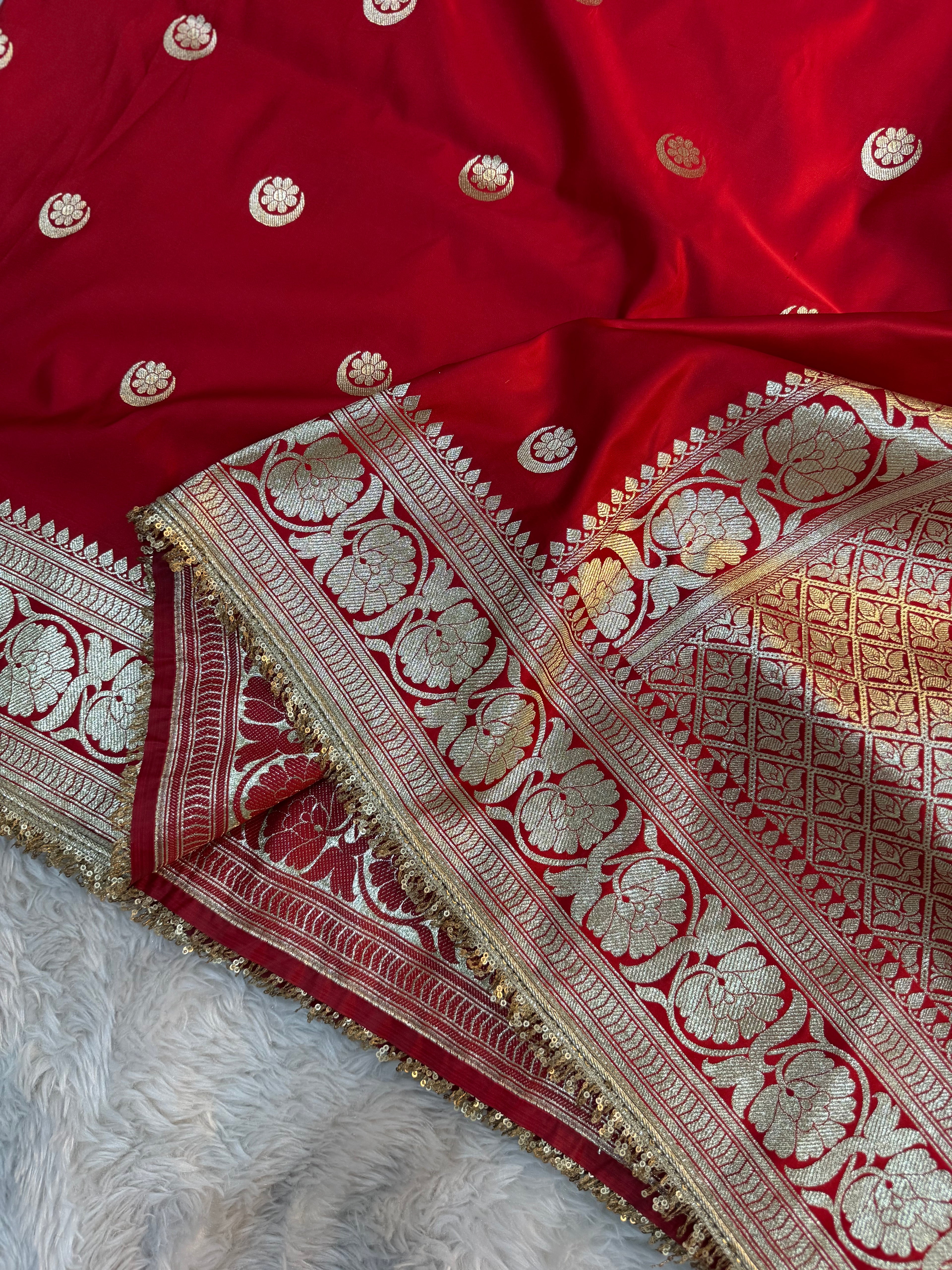 SONAKSHI SINHA  INSPIRED RED SHADE SATIN MASHRU KATAN SILK SAREE