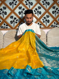 PREMIUM YELLOW AND TEAL SHADE VISCOSE SILK SAREE